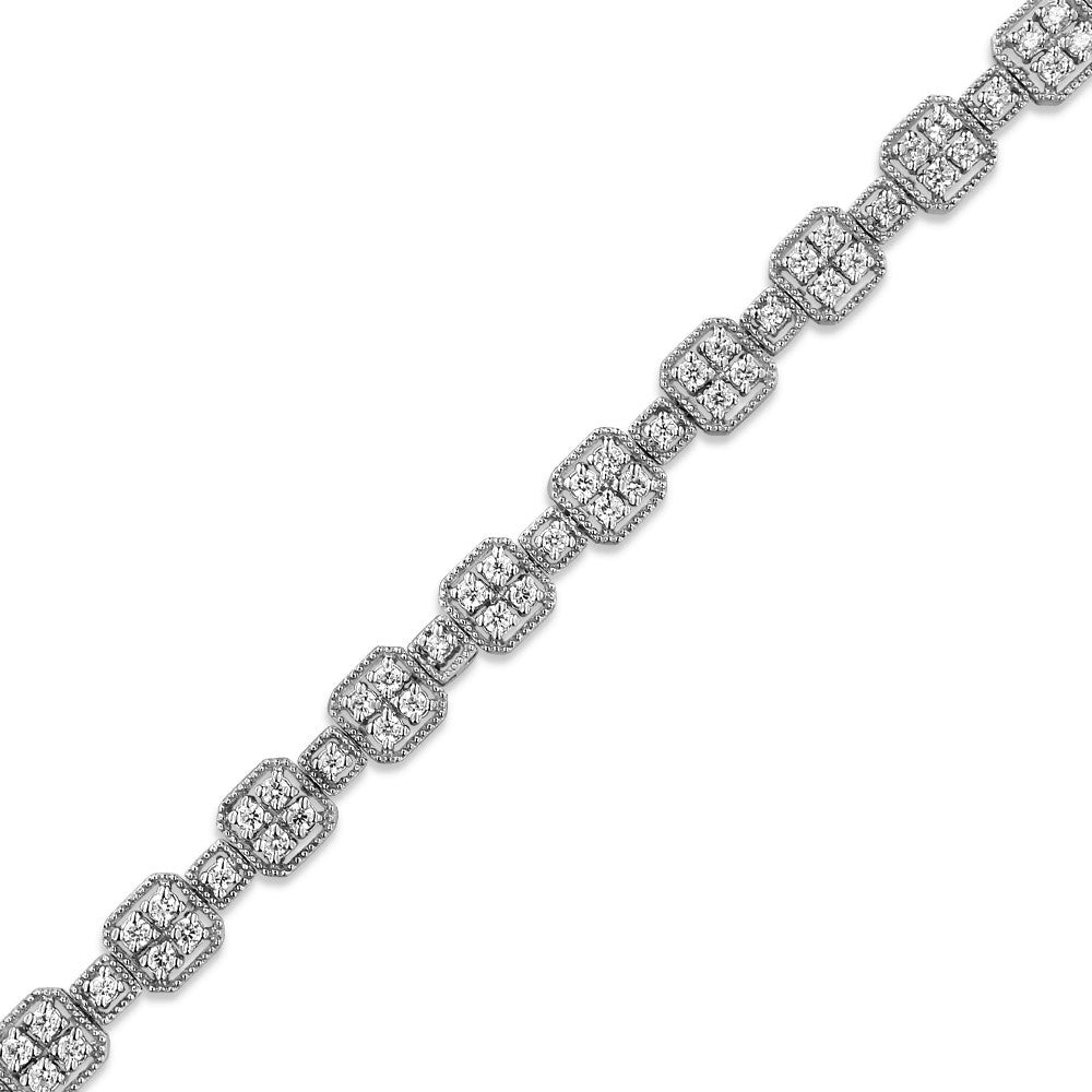 Pulsera de eslabones cuadrados con diamantes de oro blanco de 10 quilates y 2,0 quilates de peso total (color J-K, claridad I2-I3) - 7,25 pulgadas