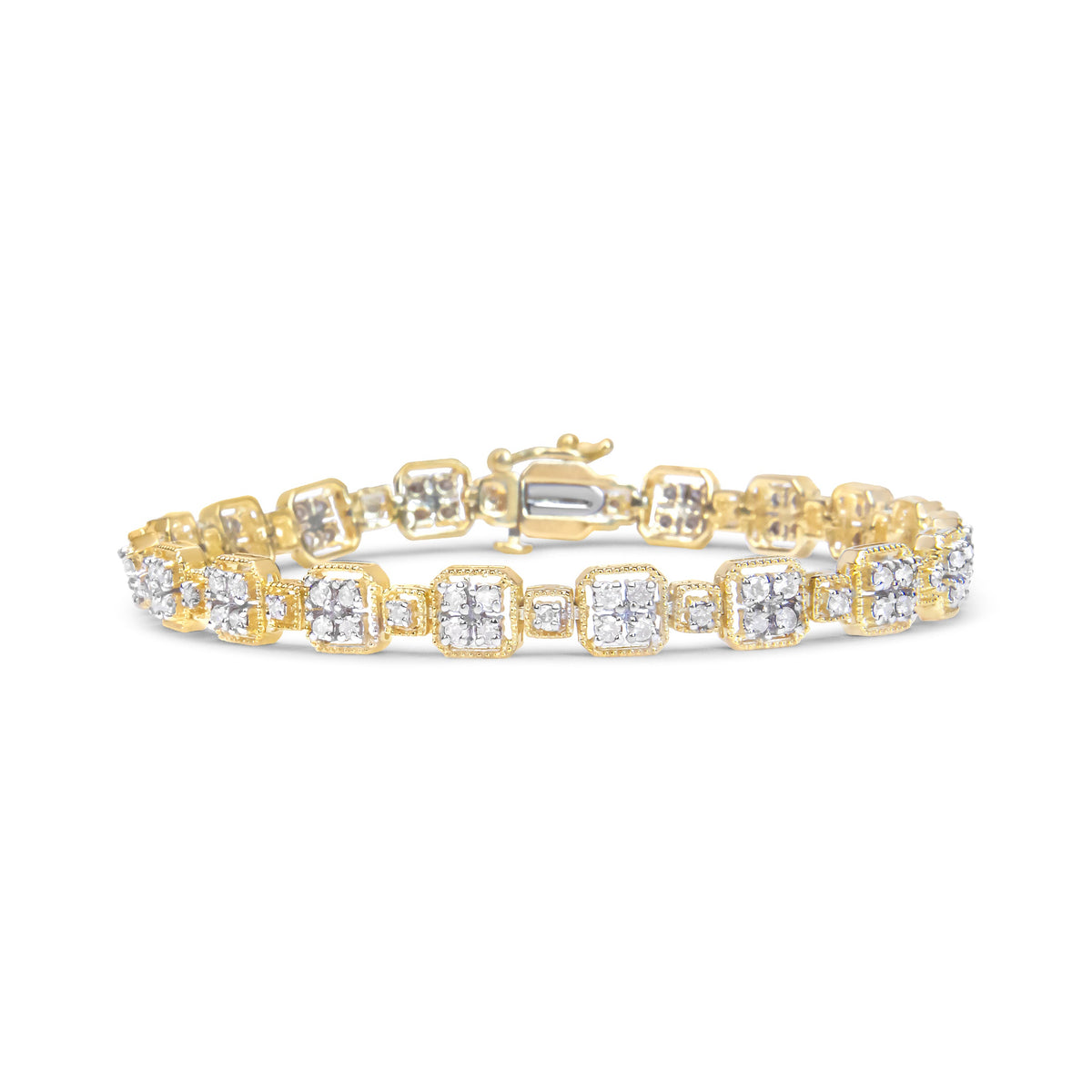 Pulsera de eslabones cuadrados con diamantes de oro blanco de 10 quilates y 2,0 quilates de peso total (color J-K, claridad I2-I3) - 7,25 pulgadas