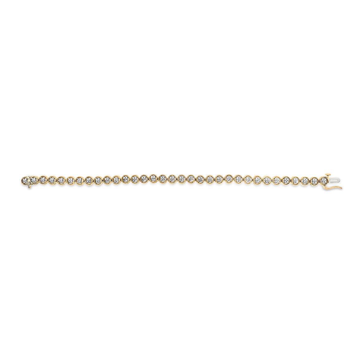 Pulsera de tenis con eslabones de rueda de círculo abierto con cuentas de plata de ley .925 bañada en oro amarillo de 14 quilates y diamantes de 1/10 quilates (color I-J, claridad I3) - 7.25"