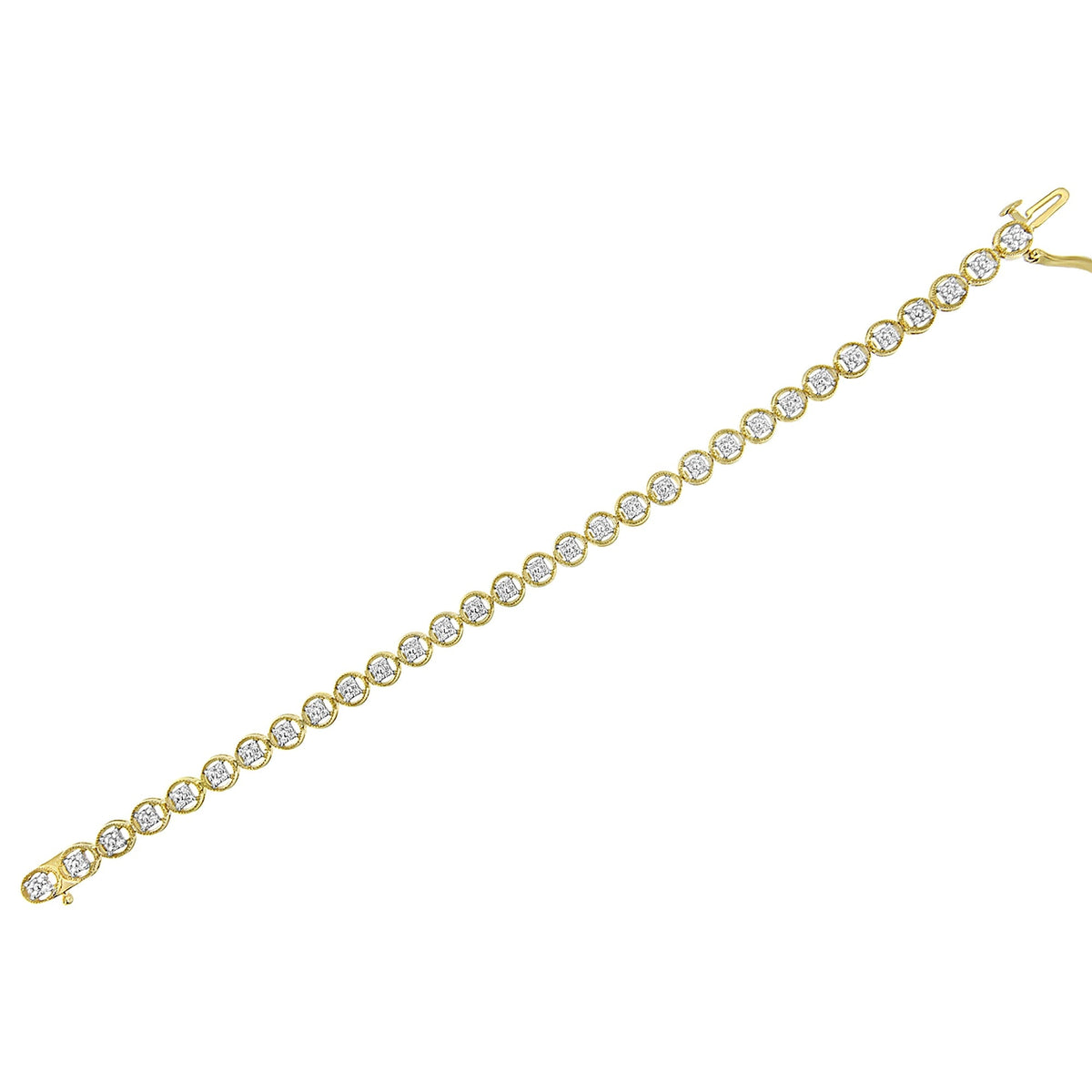 Pulsera de tenis con eslabones de rueda de círculo abierto con cuentas de plata de ley .925 bañada en oro amarillo de 14 quilates y diamantes de 1/10 quilates (color I-J, claridad I3) - 7.25"