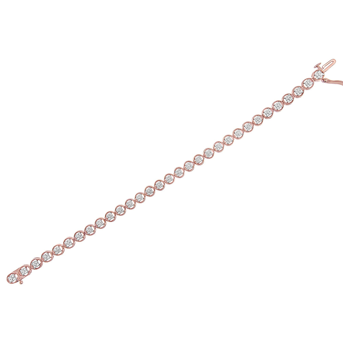 Pulsera de tenis de eslabones circulares abiertos de 7" de oro rosa de 14K sobre plata de ley .925 con diamantes de 1/4 Cttw (Color I-J, Claridad I2-I3)