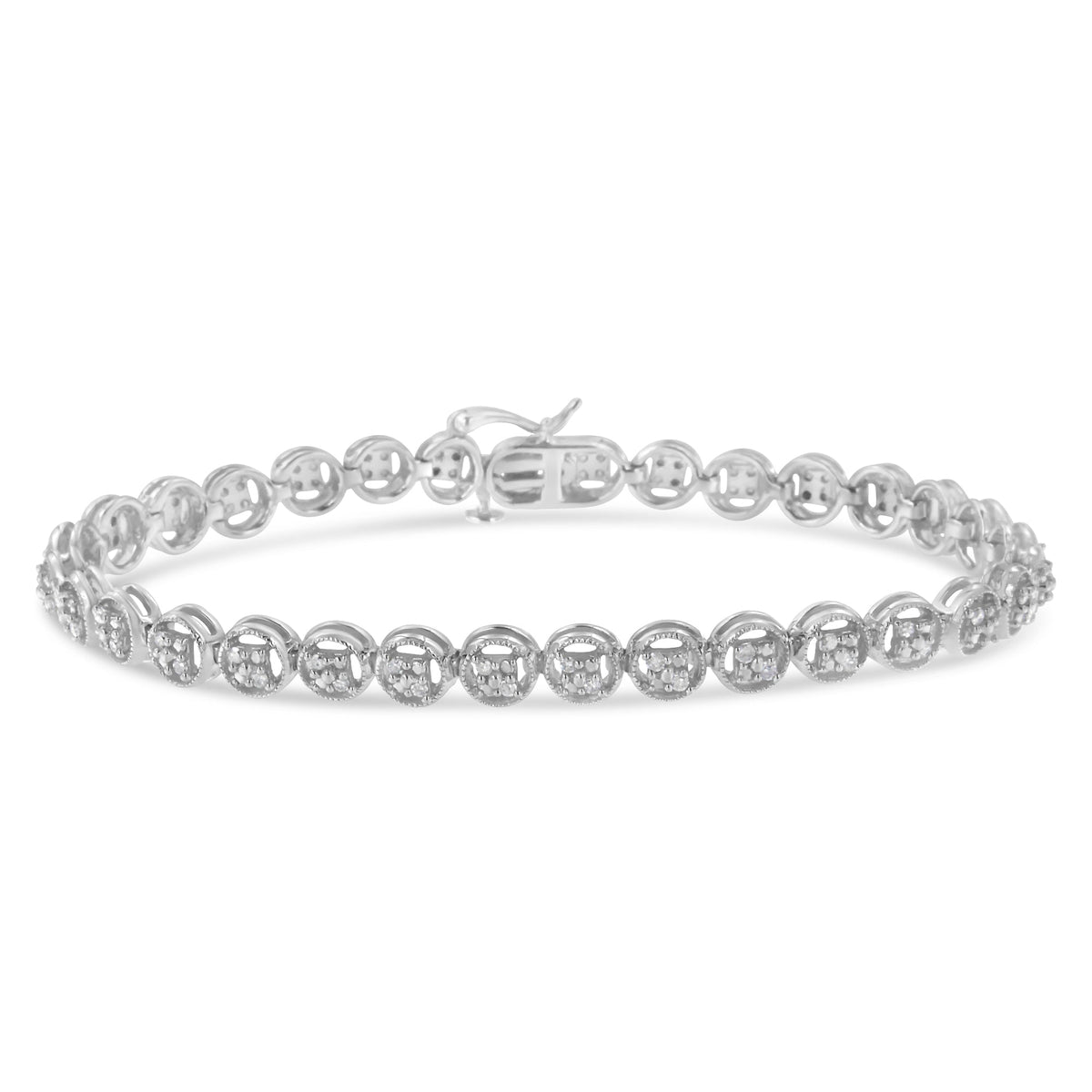 Pulsera de tenis de eslabones circulares abiertos de 7" de oro rosa de 14K sobre plata de ley .925 con diamantes de 1/4 Cttw (Color I-J, Claridad I2-I3)
