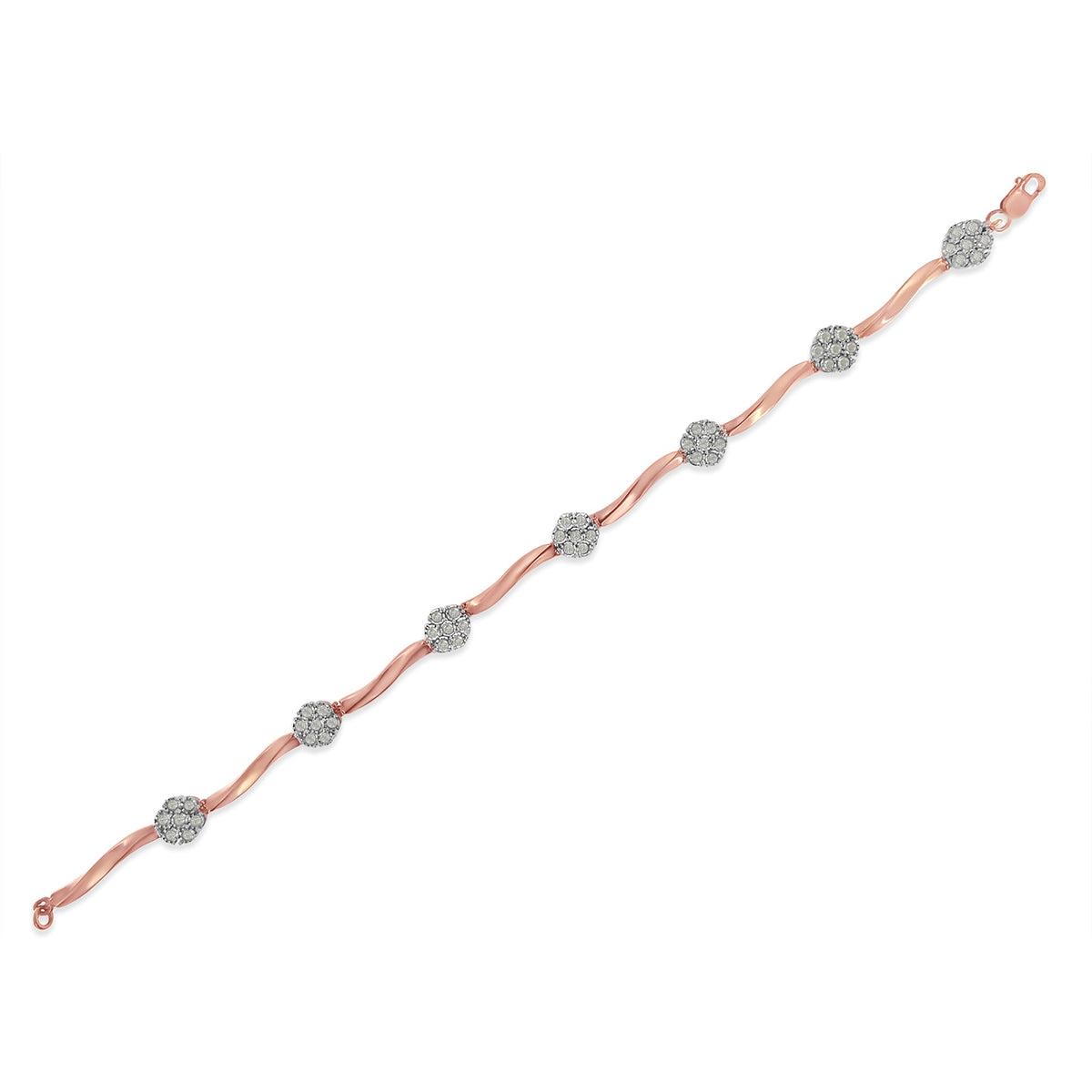 Pulsera .925 de oro rosa de 10k sobre plata de ley con eslabones florales de diamante de 1,0 quilates (color I-J, claridad I3)