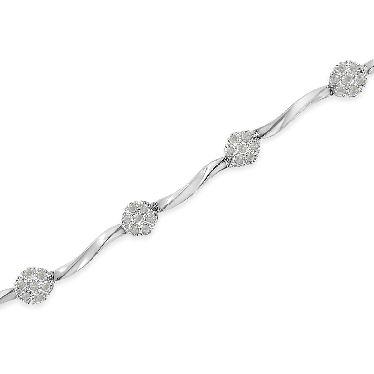 Pulsera de eslabones de plata de ley con diamantes (1 qtc, color H-I, claridad I1-I2)