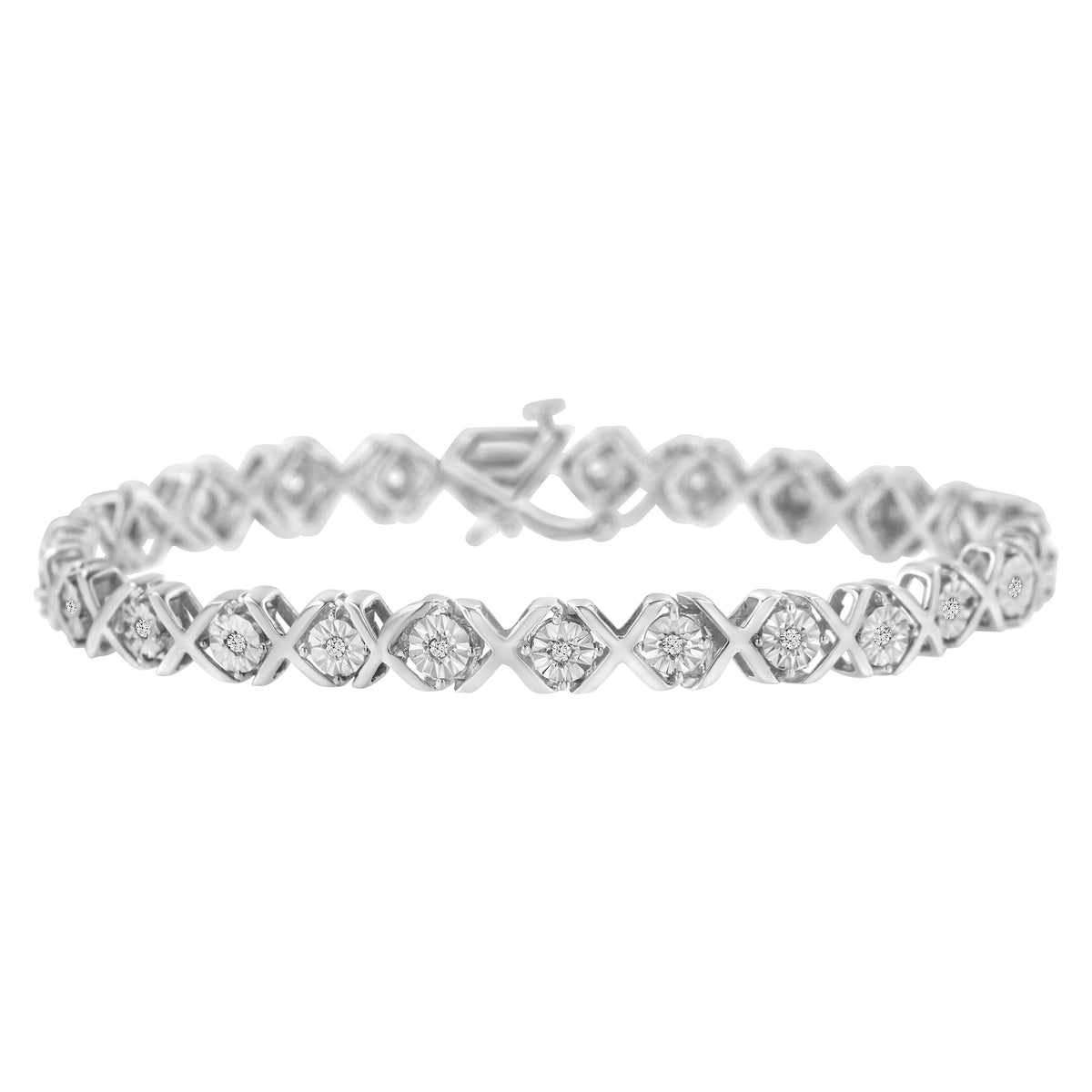 Pulsera de eslabones en "X" de plata de ley .925 con diamantes engastados "milagro" de 1/4 qt. (Color I-J, Claridad I3) - 7.25"