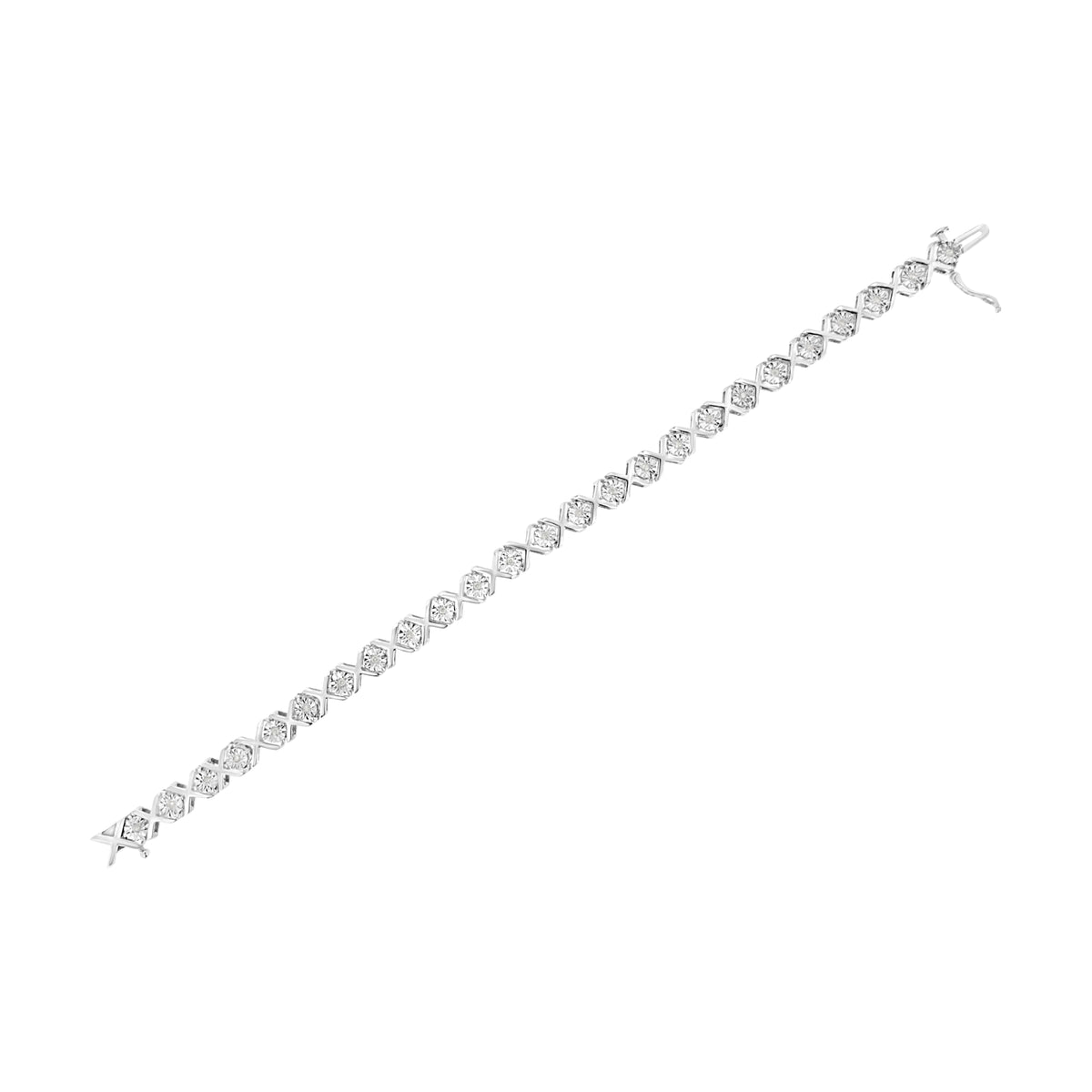 Pulsera de eslabones en "X" de plata de ley .925 con diamantes engastados "milagro" de 1/4 qt. (Color I-J, Claridad I3) - 7.25"