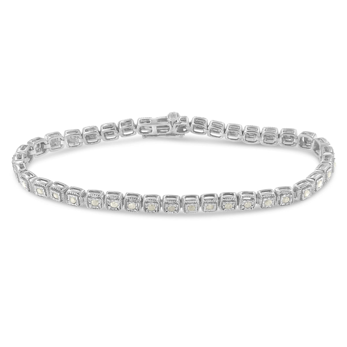 Pulsera de tenis con eslabones de plata de ley .925, 1,0 Cttw de diamantes engastados "milagro", cuadrados con milgrano, 17,78 cm (color I-J, pureza I3)