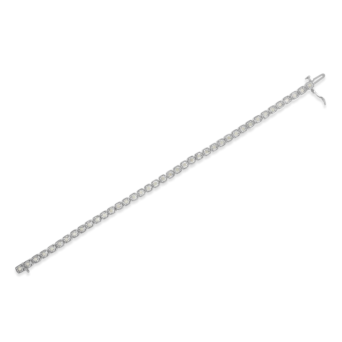 Pulsera de tenis con eslabones de plata de ley .925, 1,0 Cttw de diamantes engastados "milagro", cuadrados con milgrano, 17,78 cm (color I-J, pureza I3)
