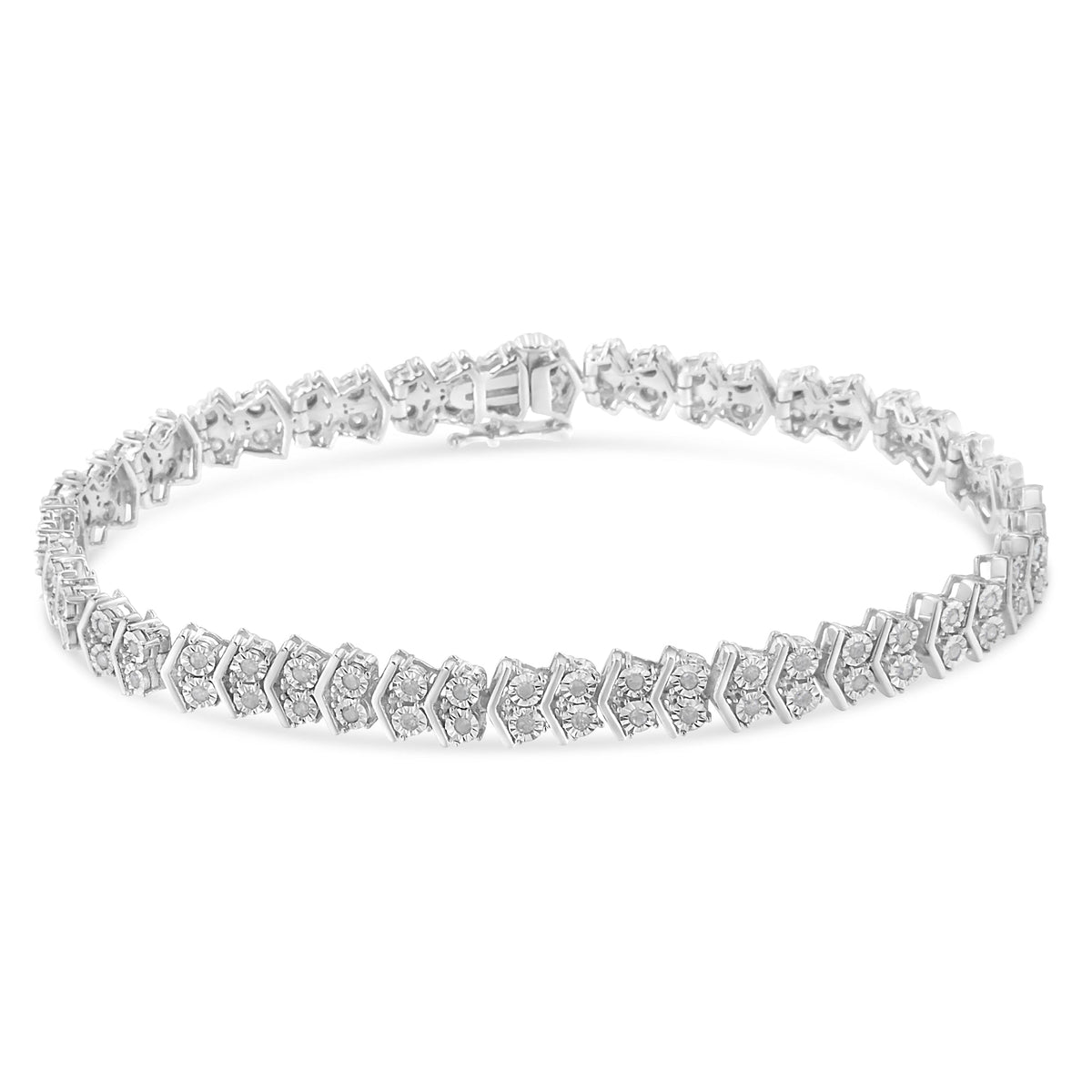 Pulsera de tenis de plata de ley .925 de 1,0 Cttw con diseño de espiga y 2 flechas entrelazadas (color I-J, claridad I3) - 7 pulgadas