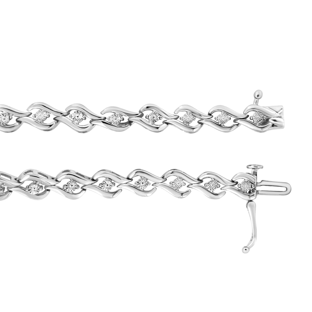 Pulsera Links of Flame de Plata de Ley .925 con Diamantes de Talla Redonda de 1/10 Cttw (Color I-J, I3) - 7.25"