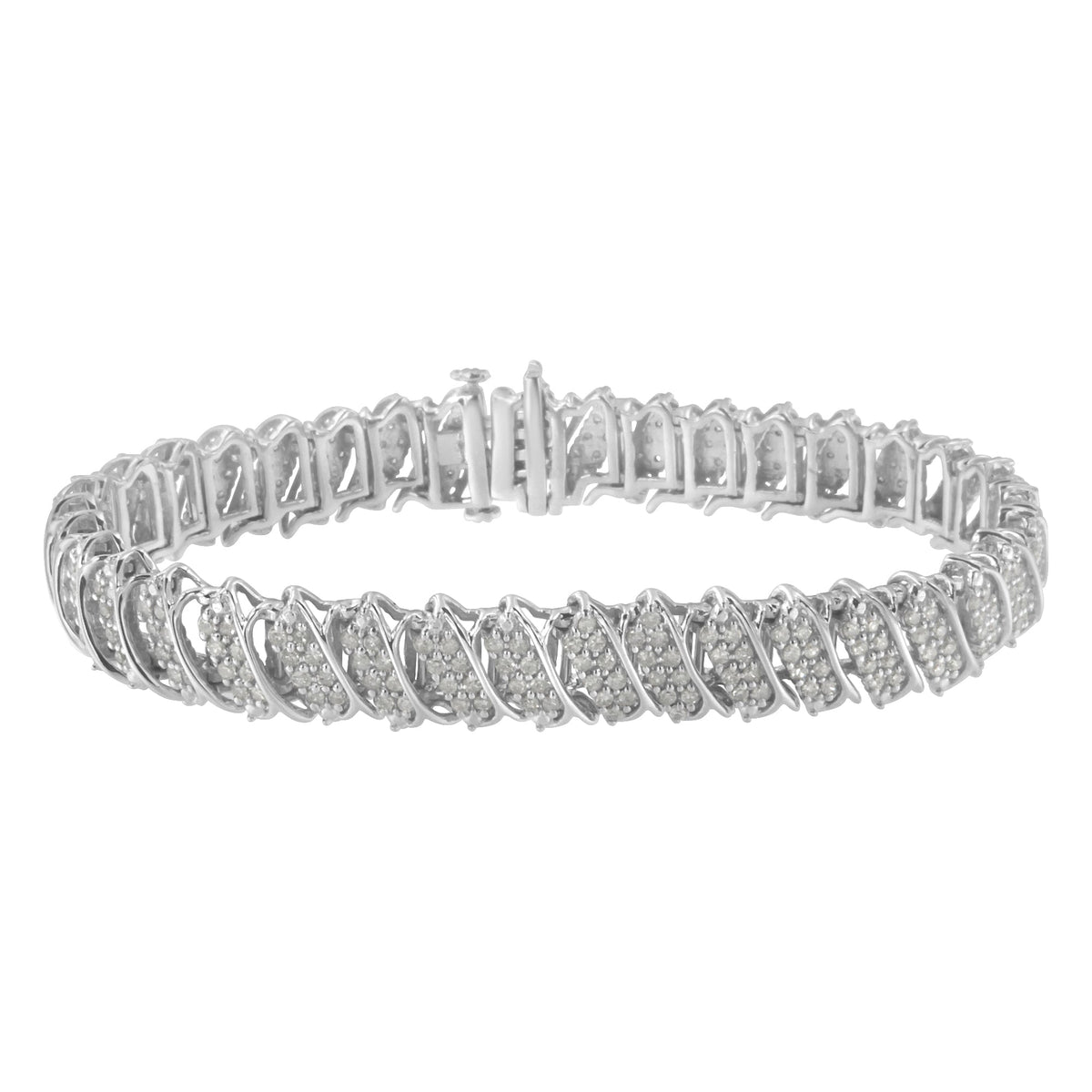 Pulsera de tenis de plata de ley 925 con 3.0 quilates de diamantes en varios hilos, diseño de ondas inclinadas y eslabones de 7,25 pulgadas (color I-J, claridad I2-I3)