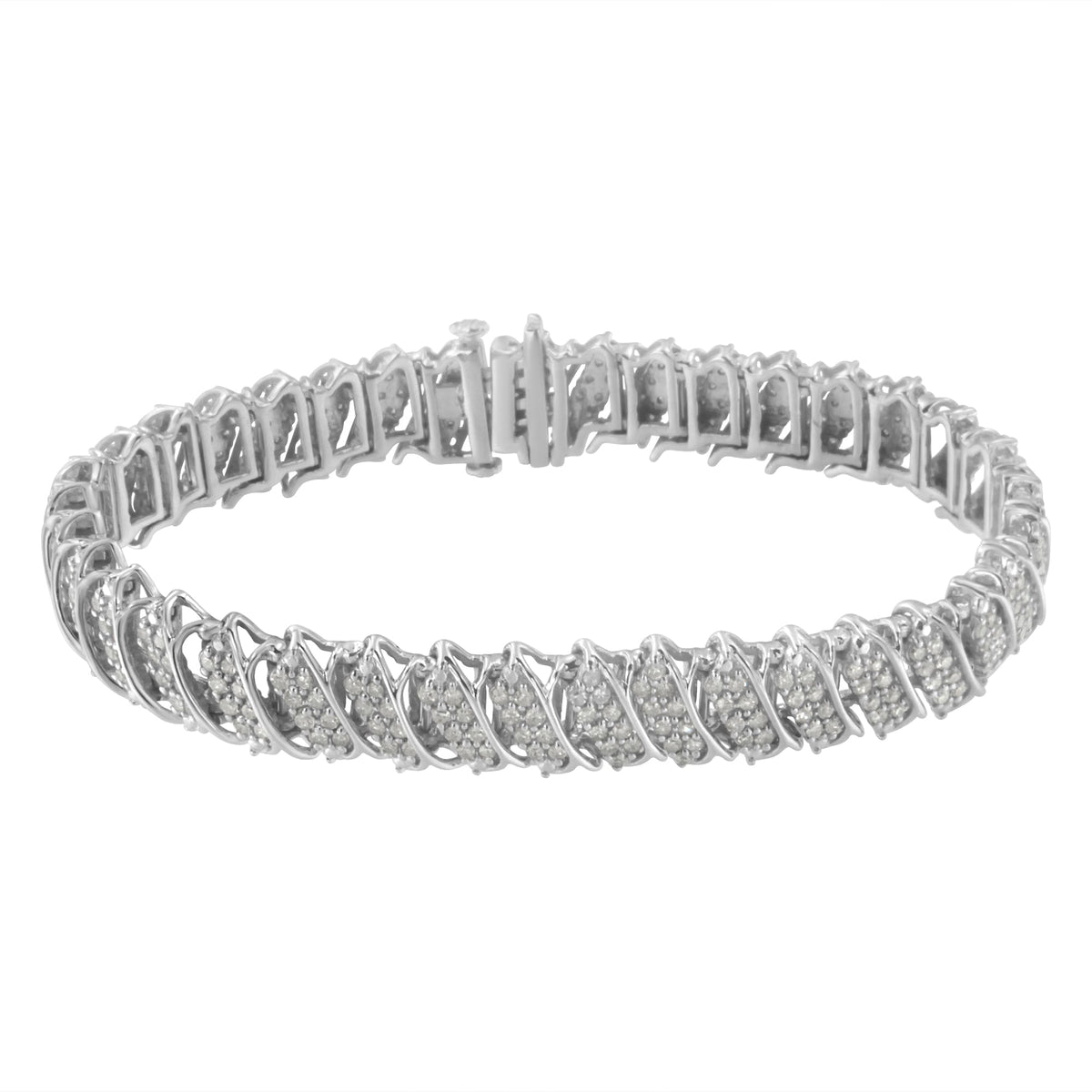 Pulsera de tenis de plata de ley 925 con 3.0 quilates de diamantes en varios hilos, diseño de ondas inclinadas y eslabones de 7,25 pulgadas (color I-J, claridad I2-I3)