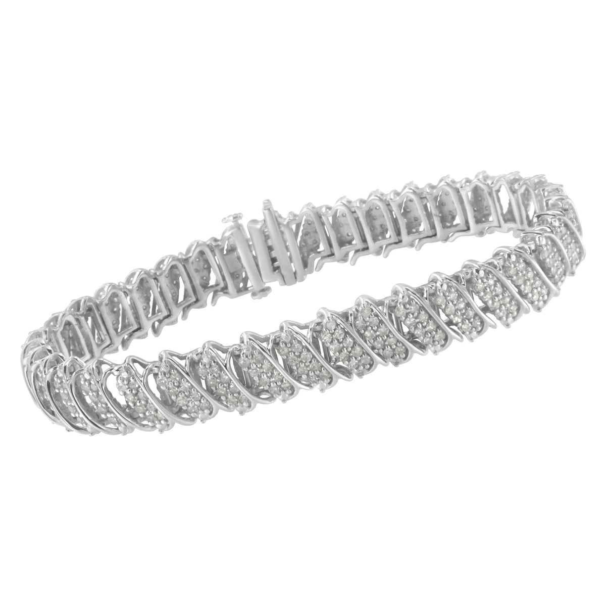 Pulsera de tenis de plata de ley 925 con 3.0 quilates de diamantes en varios hilos, diseño de ondas inclinadas y eslabones de 7,25 pulgadas (color I-J, claridad I2-I3)