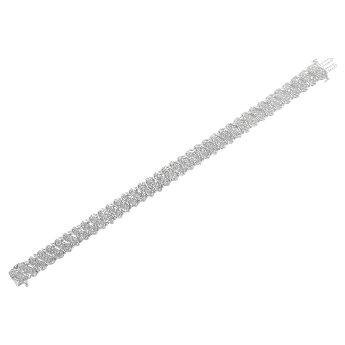 Pulsera de tenis de plata de ley 925 con 3.0 quilates de diamantes en varios hilos, diseño de ondas inclinadas y eslabones de 7,25 pulgadas (color I-J, claridad I2-I3)