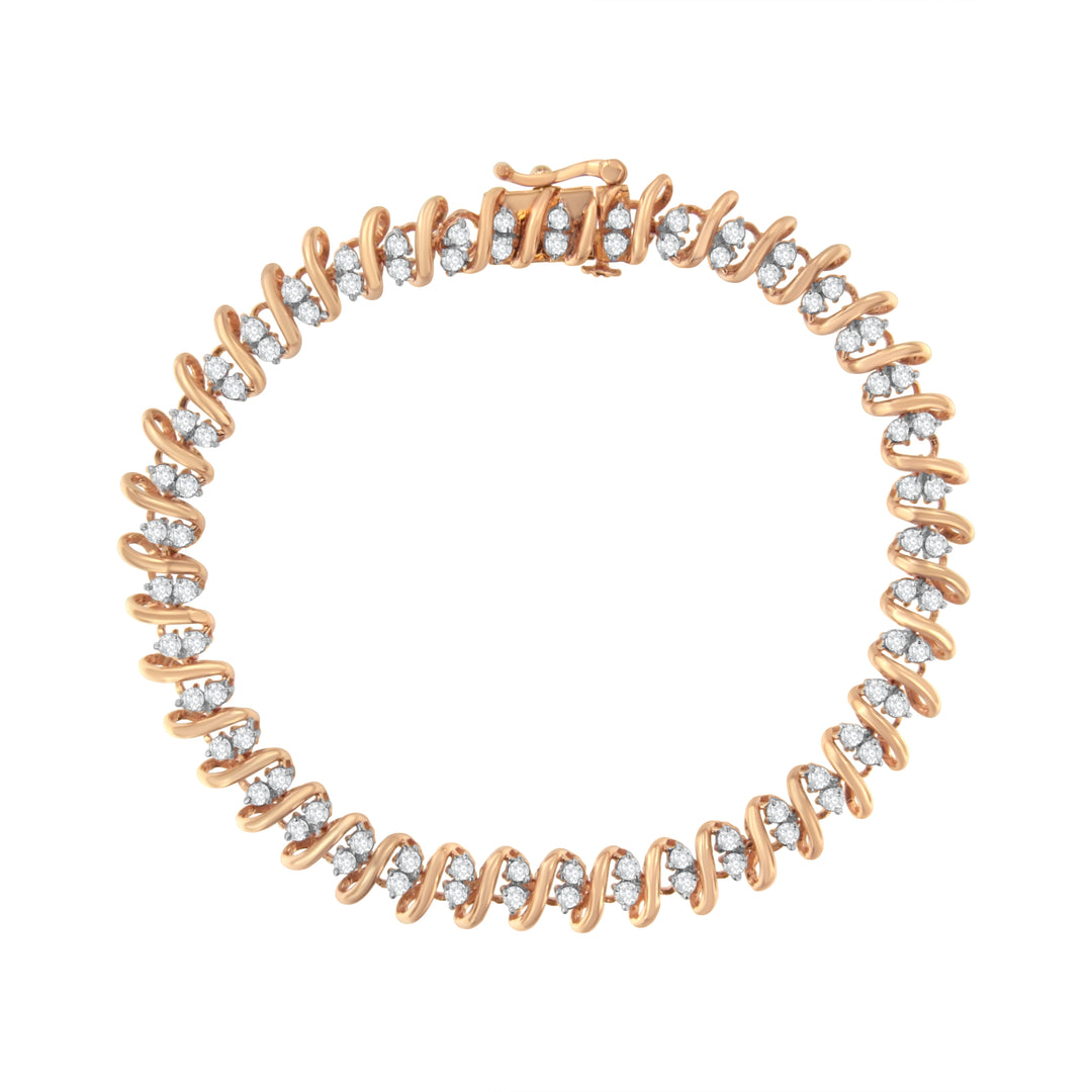 Pulsera de tenis de eslabones en S con diamantes de plata de ley chapada en oro rosa de 14 quilates (2 TCW, color J-K, claridad I1-I2) - Talla 7.5"
