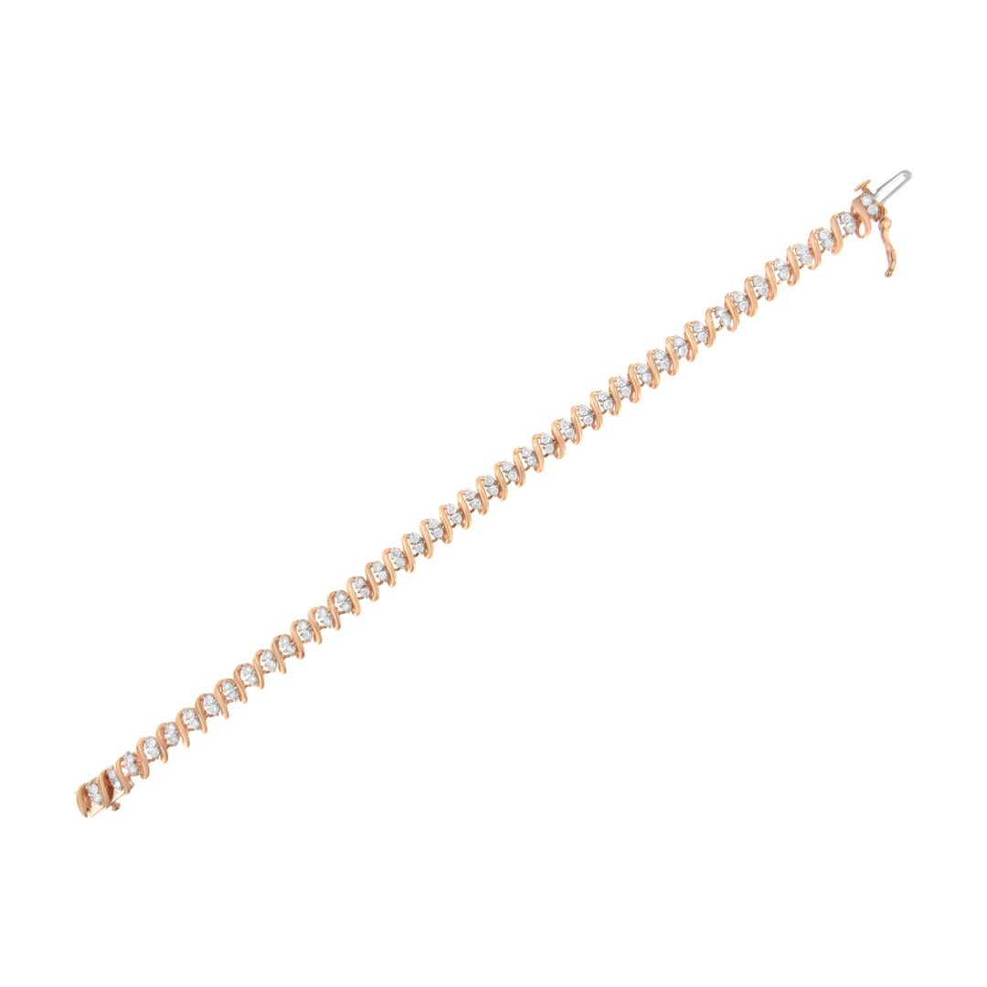 Pulsera de tenis de eslabones en S con diamantes de plata de ley chapada en oro rosa de 14 quilates (2 TCW, color J-K, claridad I1-I2) - Talla 7.5"