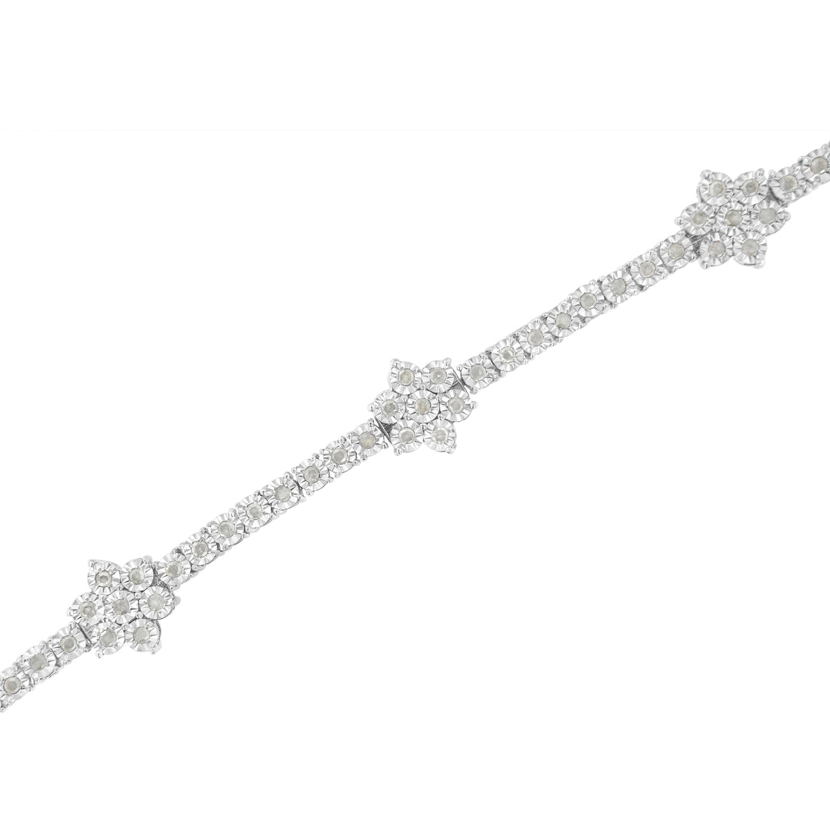 Pulsera de tenis con estación floral de plata de ley .925 con diamantes de 1.0 quilates con engaste milagroso (color I-J, claridad I3) - 7-1/2"