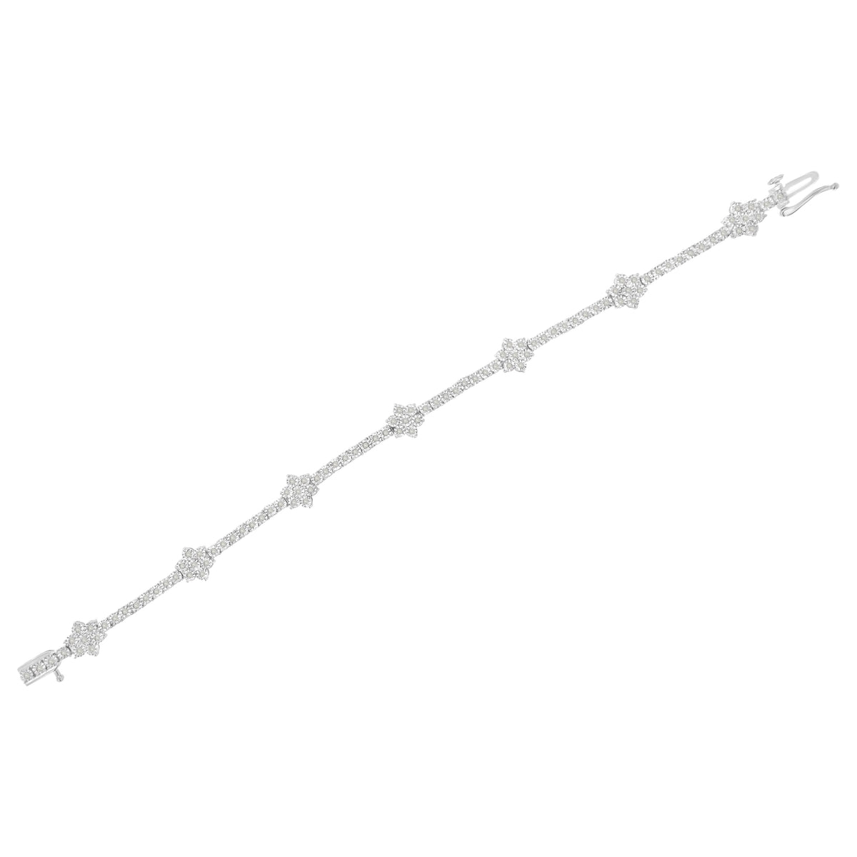 Pulsera de tenis con estación floral de plata de ley .925 con diamantes de 1.0 quilates con engaste milagroso (color I-J, claridad I3) - 7-1/2"