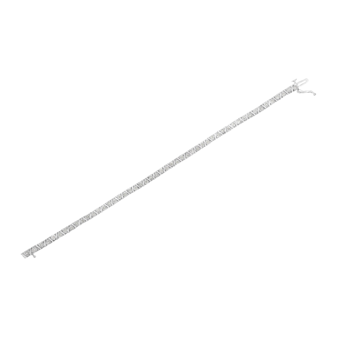 Brazalete de tenis de plata de ley .925 con diamantes en engaste de ilusión de 1,0 cttw (color I-J, claridad I3) - 7,25"