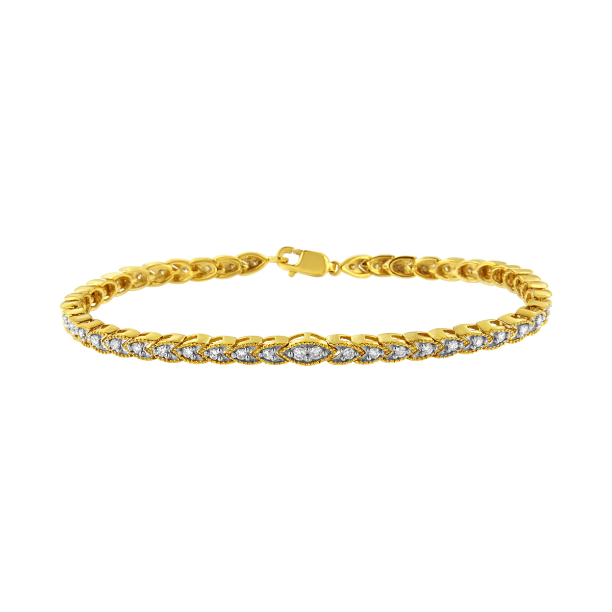 Pulsera de eslabones de oro amarillo de 10 quilates chapada en plata esterlina .925 con diamantes en forma de pera engastados en garras de 1 quilate total (color I-J, claridad I1-I2) - 7.25"
