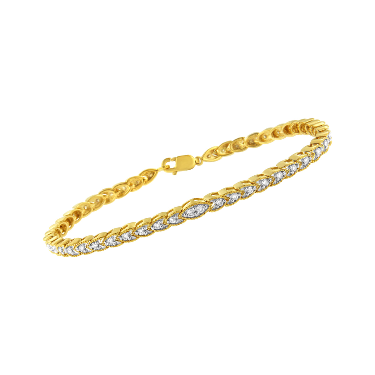 Pulsera de eslabones de oro amarillo de 10 quilates chapada en plata esterlina .925 con diamantes en forma de pera engastados en garras de 1 quilate total (color I-J, claridad I1-I2) - 7.25"