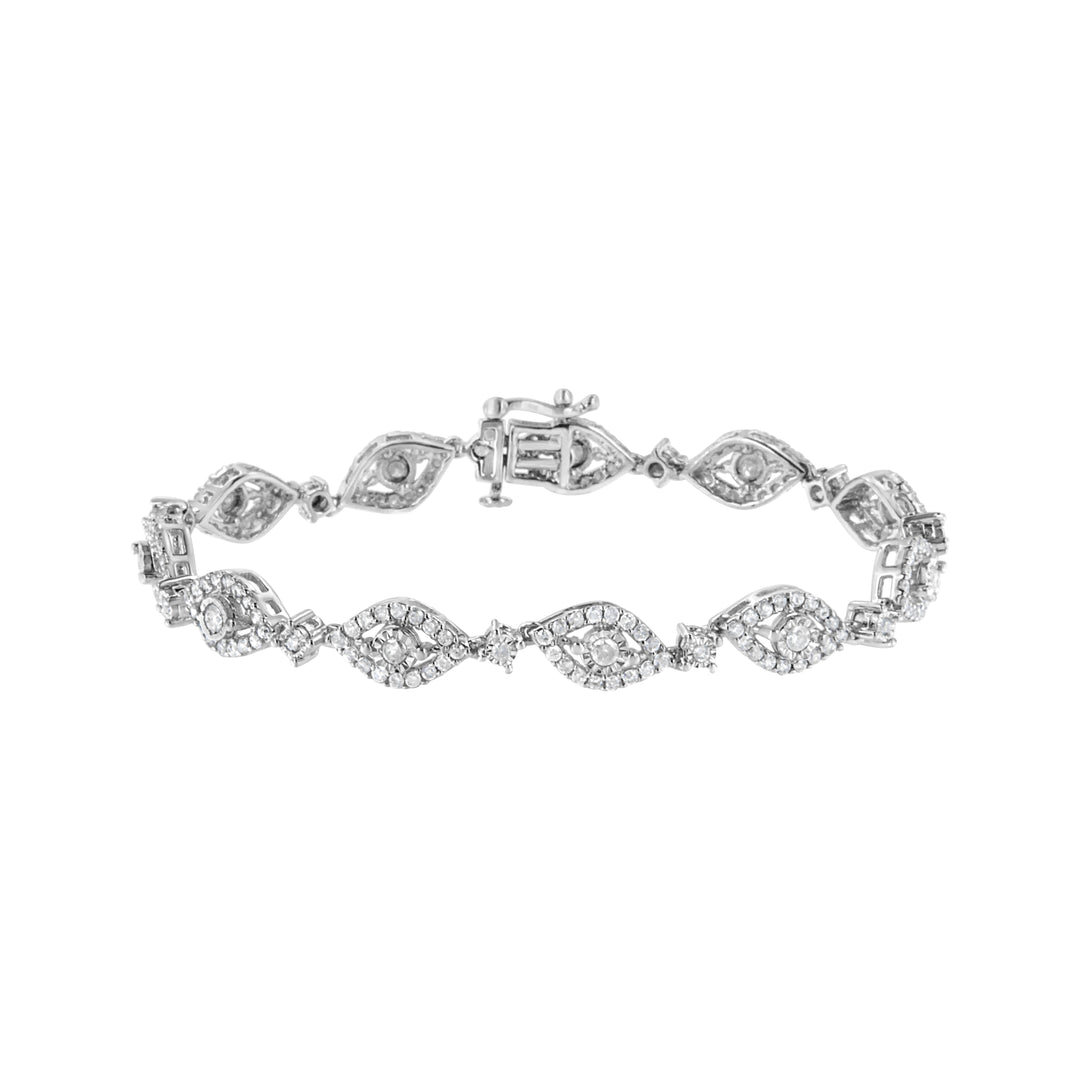 Pulsera de eslabones tipo bisel y pera de plata de ley .925 con diamantes de 2 1/2 quilates (color I-J, claridad I2-I3) - 7.5"