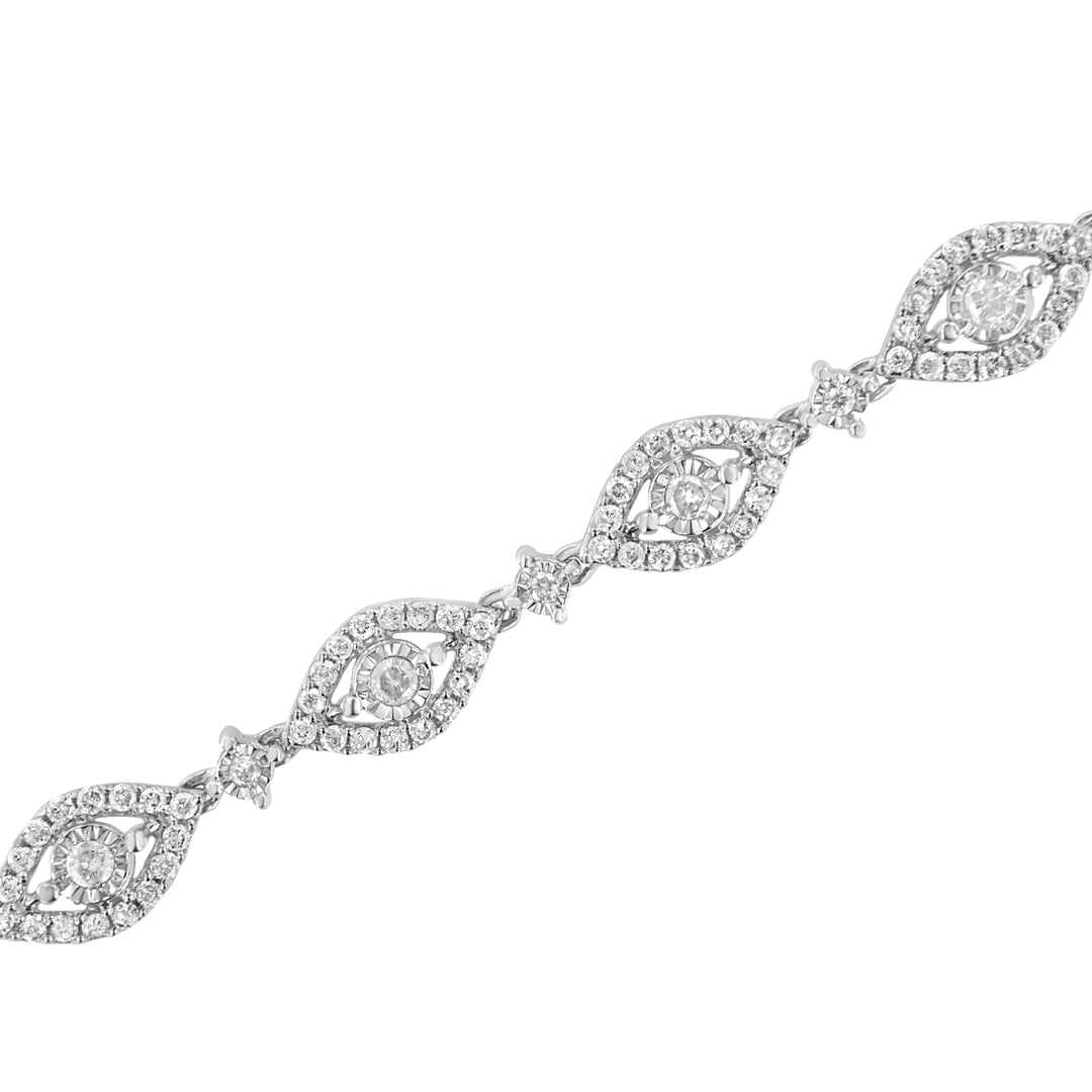 Pulsera de eslabones tipo bisel y pera de plata de ley .925 con diamantes de 2 1/2 quilates (color I-J, claridad I2-I3) - 7.5"