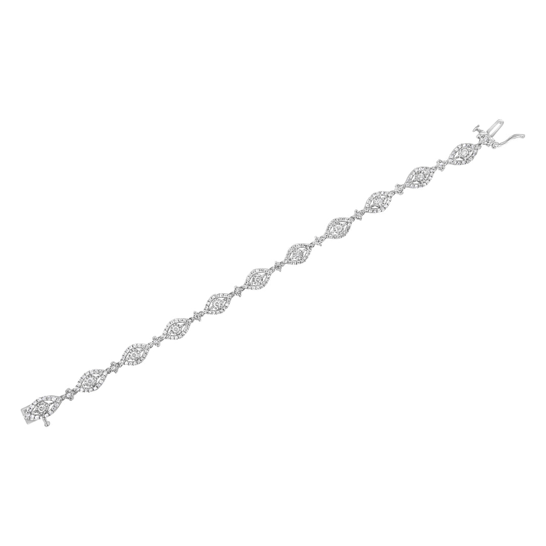 Pulsera de eslabones tipo bisel y pera de plata de ley .925 con diamantes de 2 1/2 quilates (color I-J, claridad I2-I3) - 7.5"