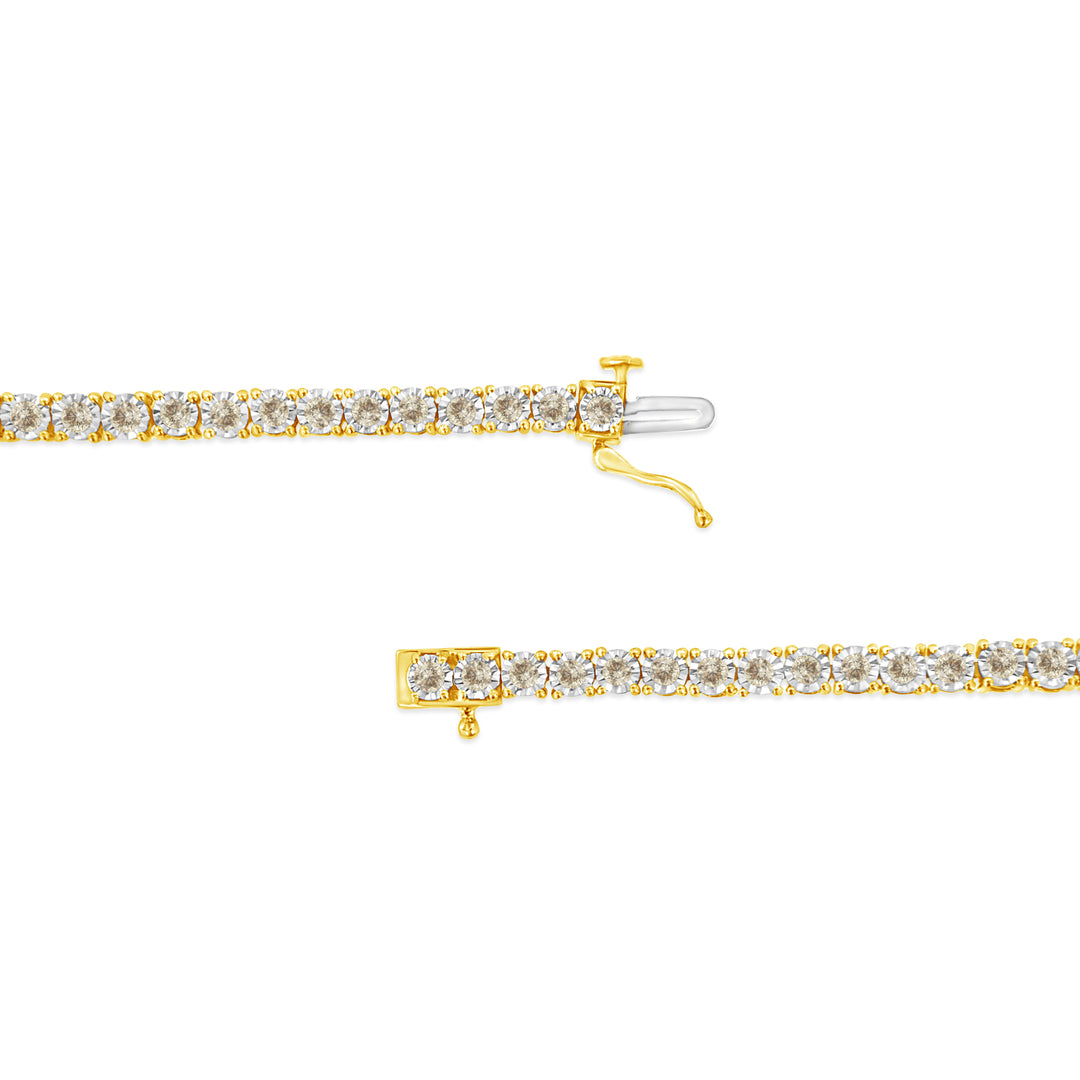 Pulsera de tenis de oro amarillo de 14 quilates chapado en plata de ley .925 con 3.0 quilates de diamantes engastados "milagro" (color L-M, claridad I2-I3) - 7.25"