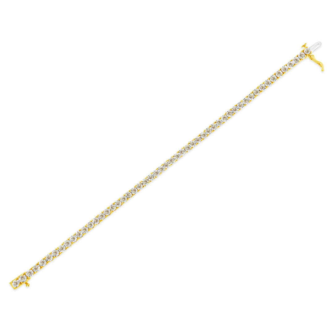 Pulsera de tenis de oro amarillo de 14 quilates chapado en plata de ley .925 con 3.0 quilates de diamantes engastados "milagro" (color L-M, claridad I2-I3) - 7.25"