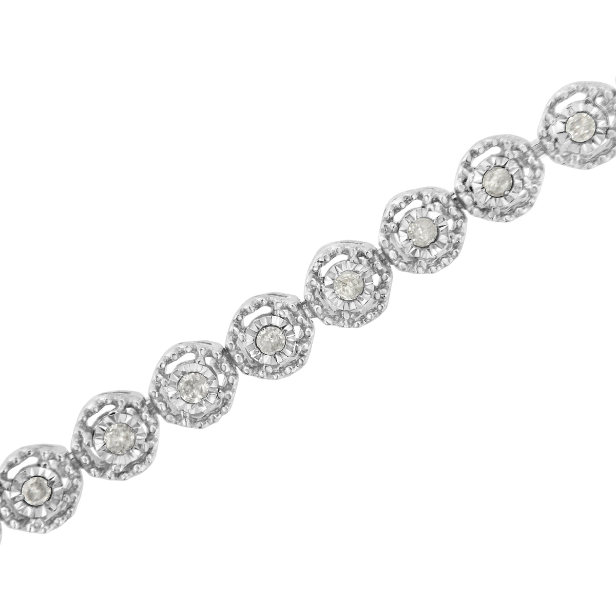 .925 Sterling Silver 1/2 Cttw Miracle Set Round Diamond Bezel Design Link Bracelet (I-J Color, I2-I3 Clarity) - 7.25"