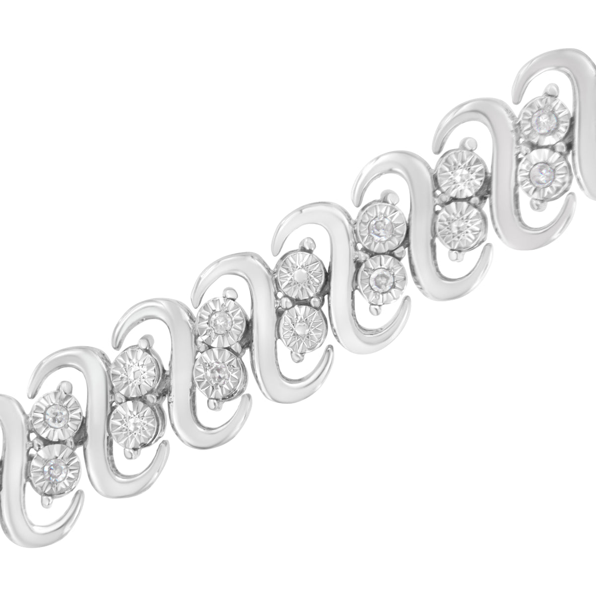 Pulsera de eslabones en S envueltos de plata de ley 925 con doble fila de diamantes de talla redonda de 0,25 quilates (color I-J, claridad I2-I3) - Talla 7,25"