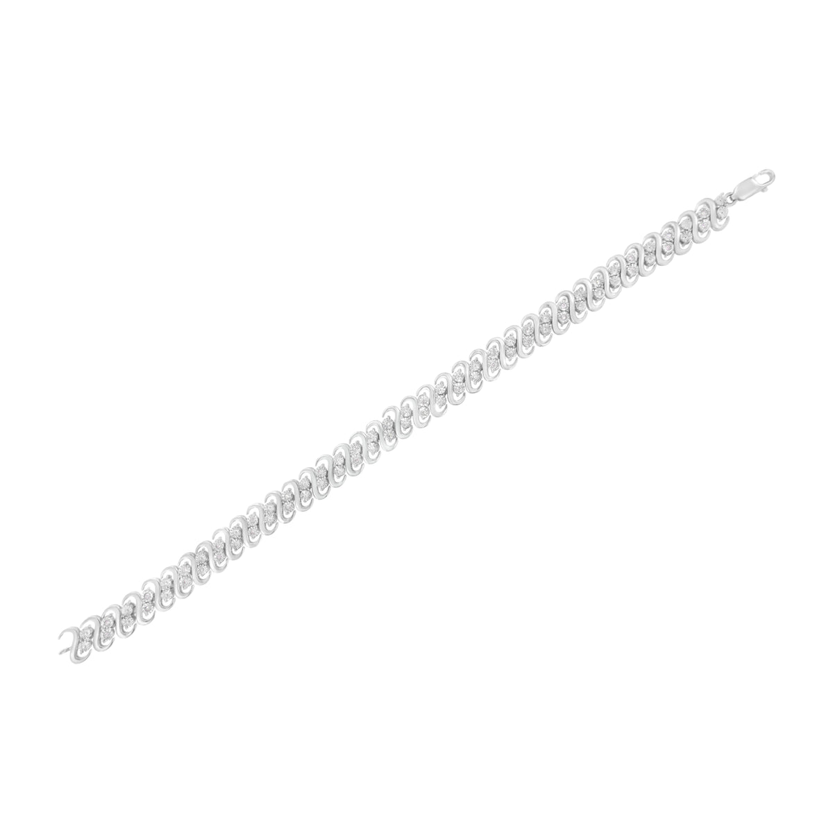Pulsera de eslabones en S envueltos de plata de ley 925 con doble fila de diamantes de talla redonda de 0,25 quilates (color I-J, claridad I2-I3) - Talla 7,25"