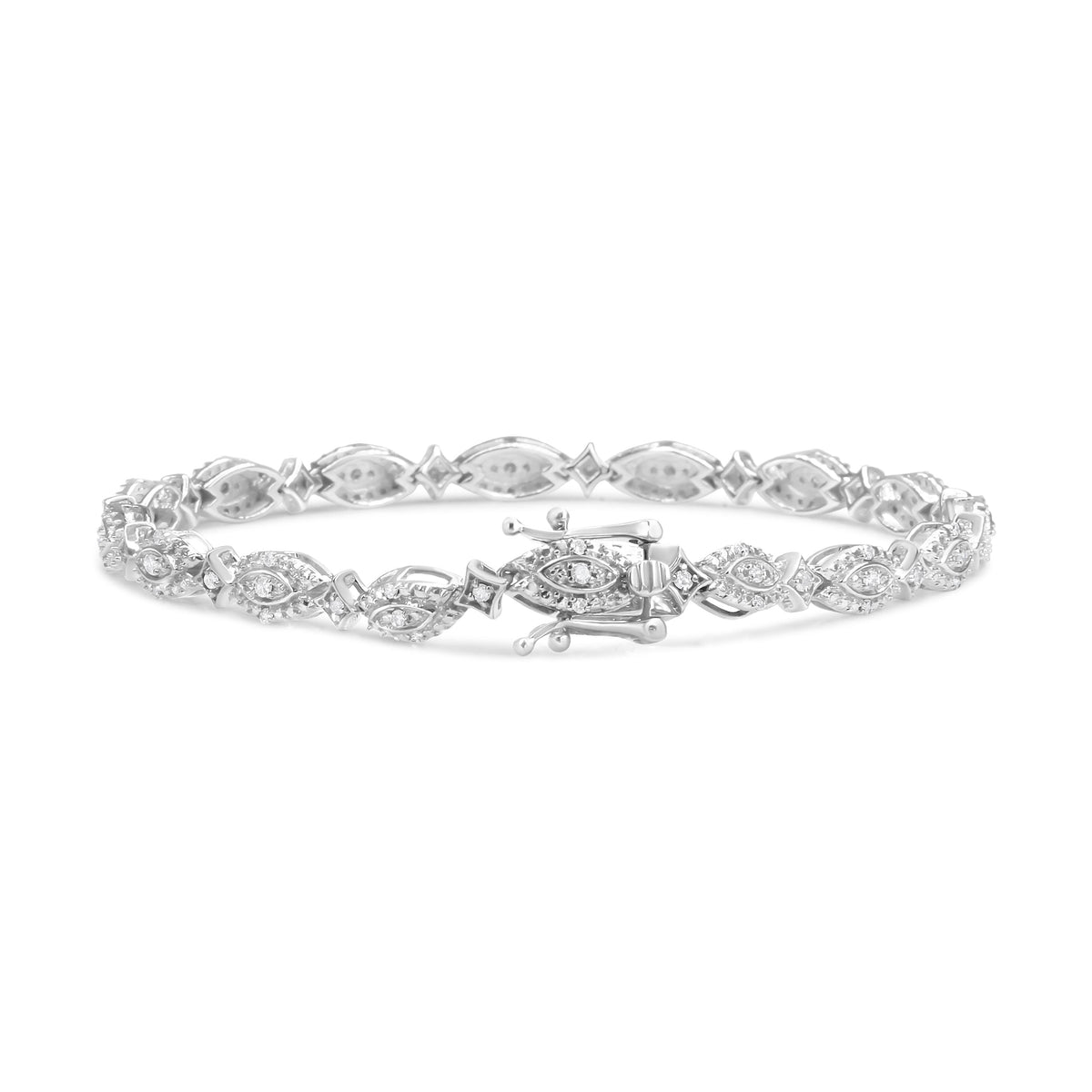 Pulsera de Eslabones Alternos con Forma de Marquesa y Estallido de Diamantes de 1/2 Quilate Peso Total en Plata Fina .925 (Color I-J, Claridad I2-I3) - 7.25"
