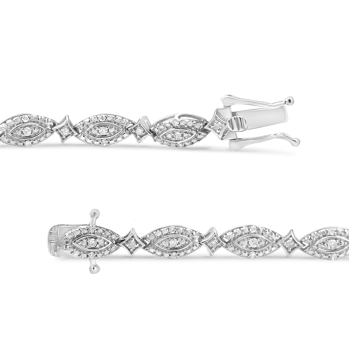 Pulsera de Eslabones Alternos con Forma de Marquesa y Estallido de Diamantes de 1/2 Quilate Peso Total en Plata Fina .925 (Color I-J, Claridad I2-I3) - 7.25"