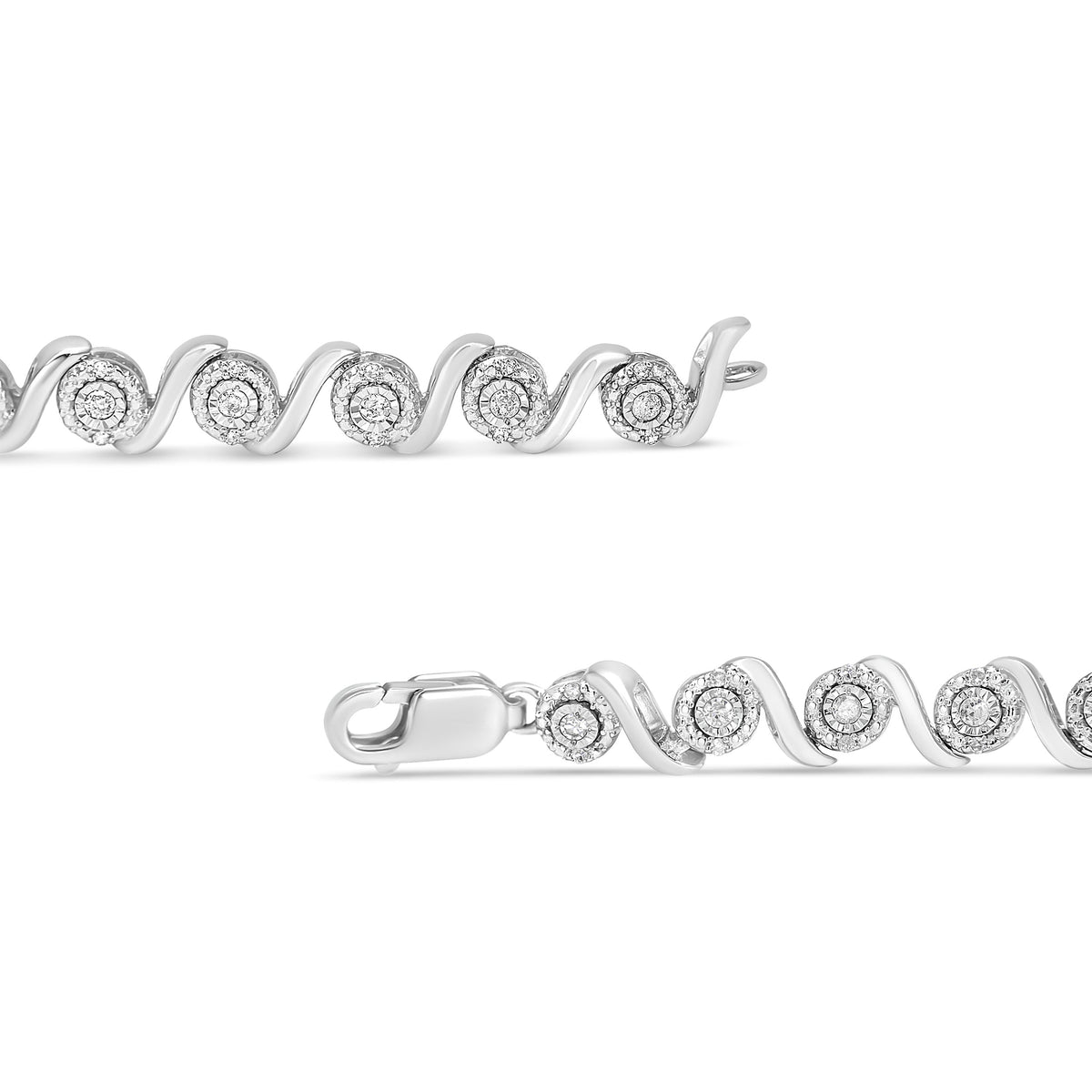 Pulsera de plata esterlina .925 con 1/2 quilate total de diamante redondo en halo y enlace en S (color I-J, claridad I2-I3) - 7.25"