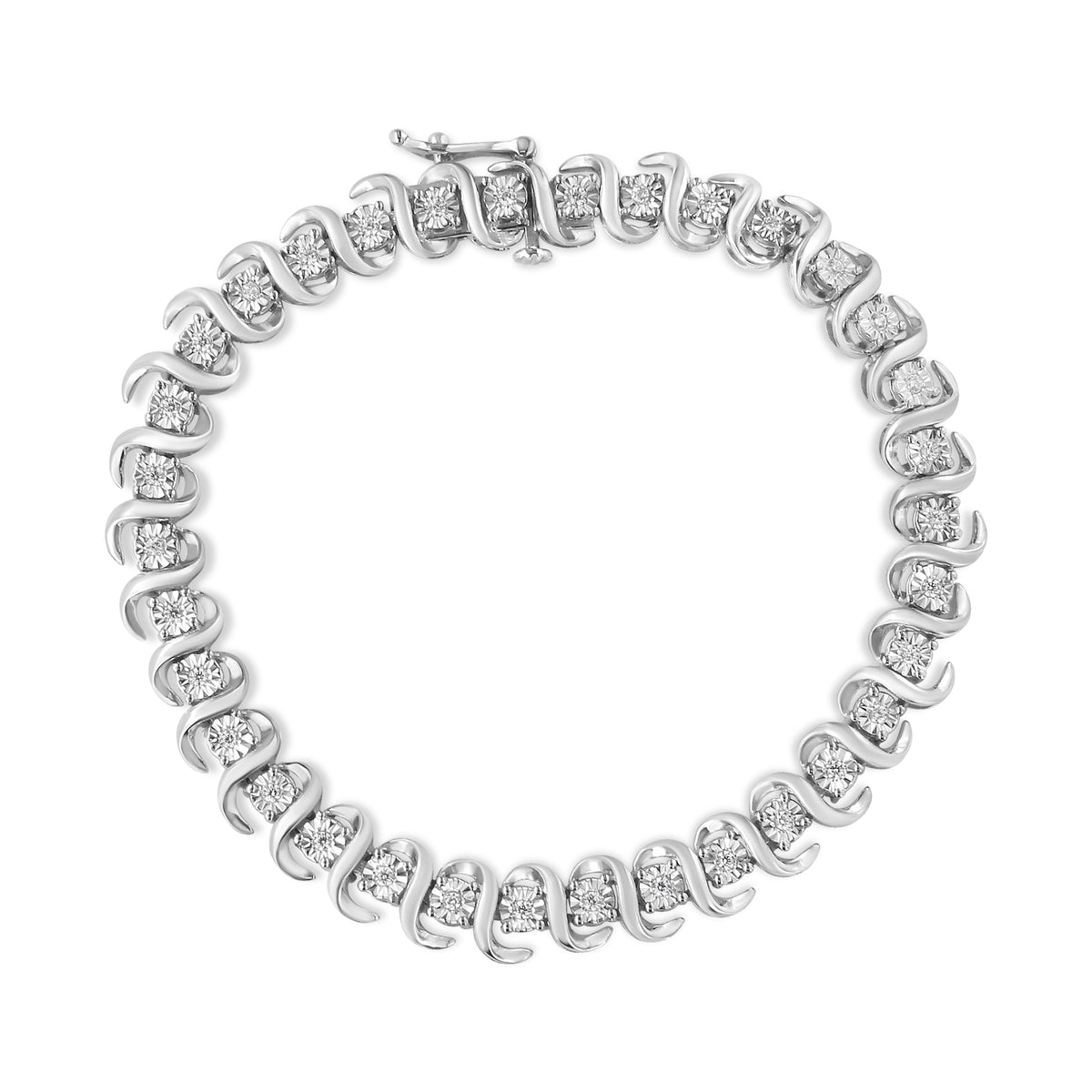 Pulsera de tenis de eslabones en "S" de plata de ley .925 con 1/3 Cttw de diamante engastado en milagro (color I-J, claridad I3) - Tamaño 7.25"