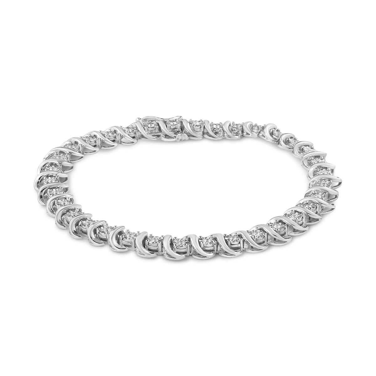 Pulsera de tenis de eslabones en "S" de plata de ley .925 con 1/3 Cttw de diamante engastado en milagro (color I-J, claridad I3) - Tamaño 7.25"