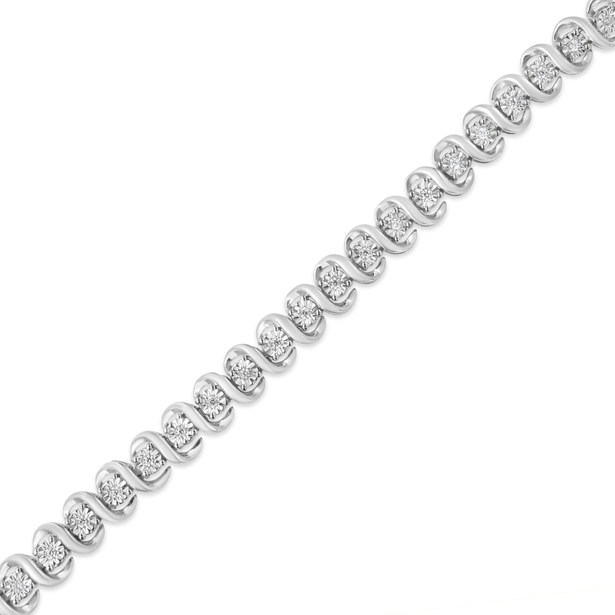 Pulsera de tenis de eslabones en "S" de plata de ley .925 con 1/3 Cttw de diamante engastado en milagro (color I-J, claridad I3) - Tamaño 7.25"