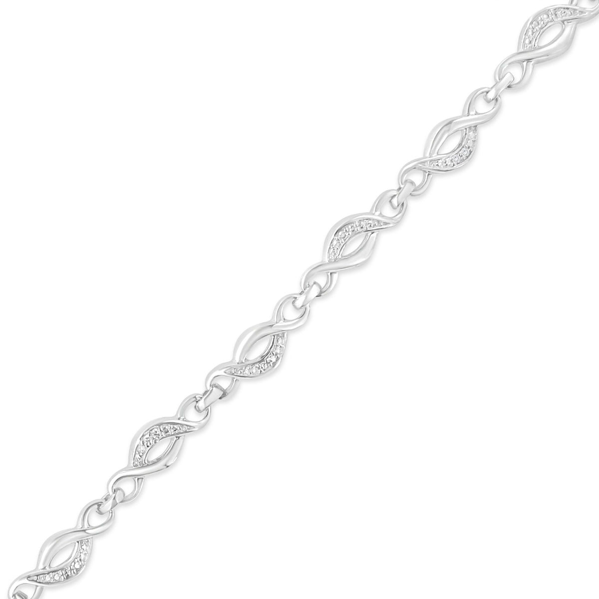 Pulsera de eslabones en espiral curvada de plata de ley .925 con detalles de diamantes engastados en garras (color I-J, claridad I3) - 7.25"