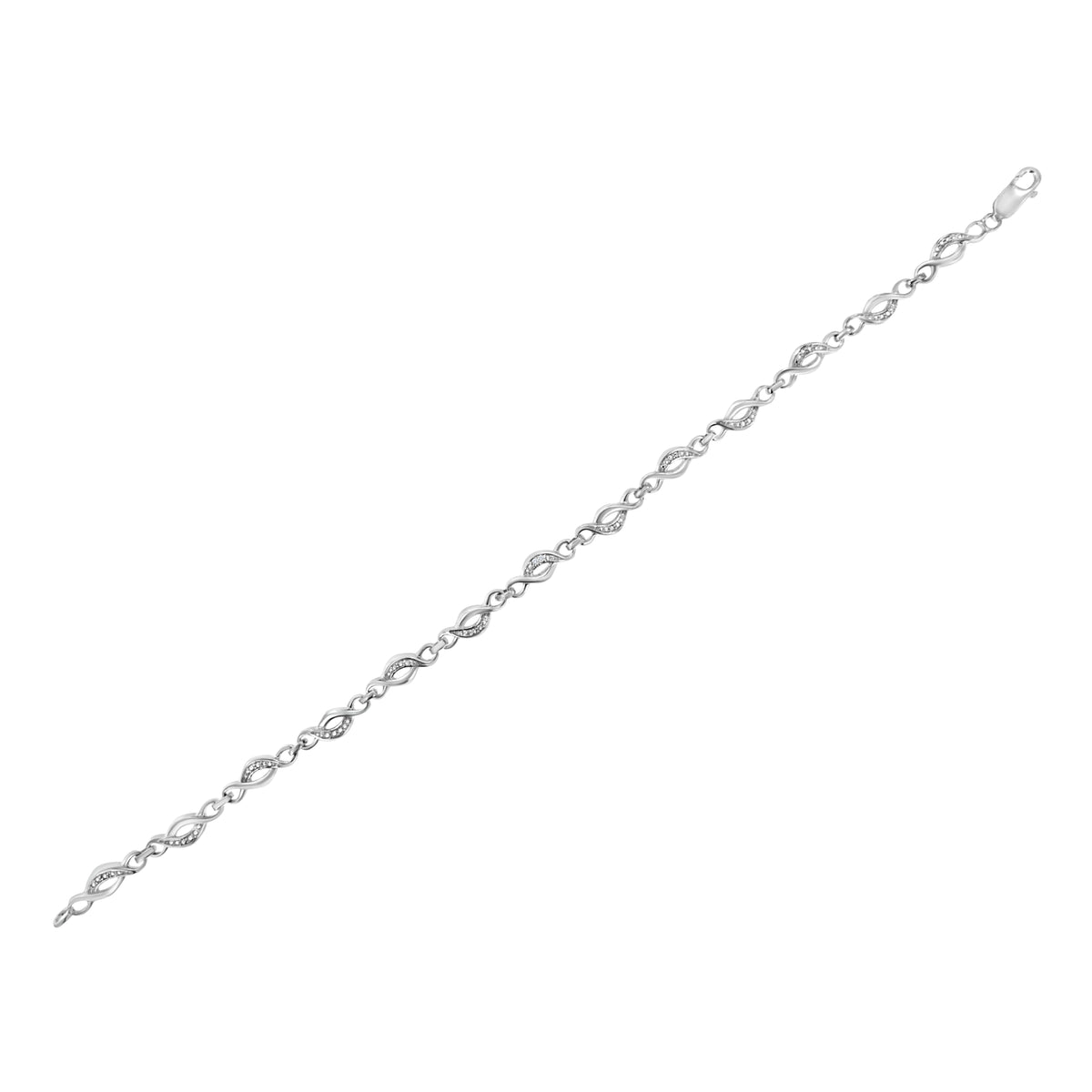 Pulsera de eslabones en espiral curvada de plata de ley .925 con detalles de diamantes engastados en garras (color I-J, claridad I3) - 7.25"