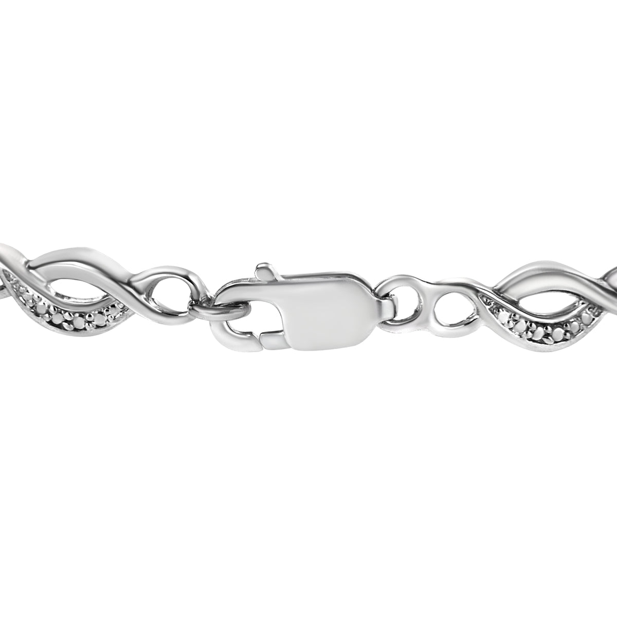 Pulsera de eslabones en espiral curvada de plata de ley .925 con detalles de diamantes engastados en garras (color I-J, claridad I3) - 7.25"