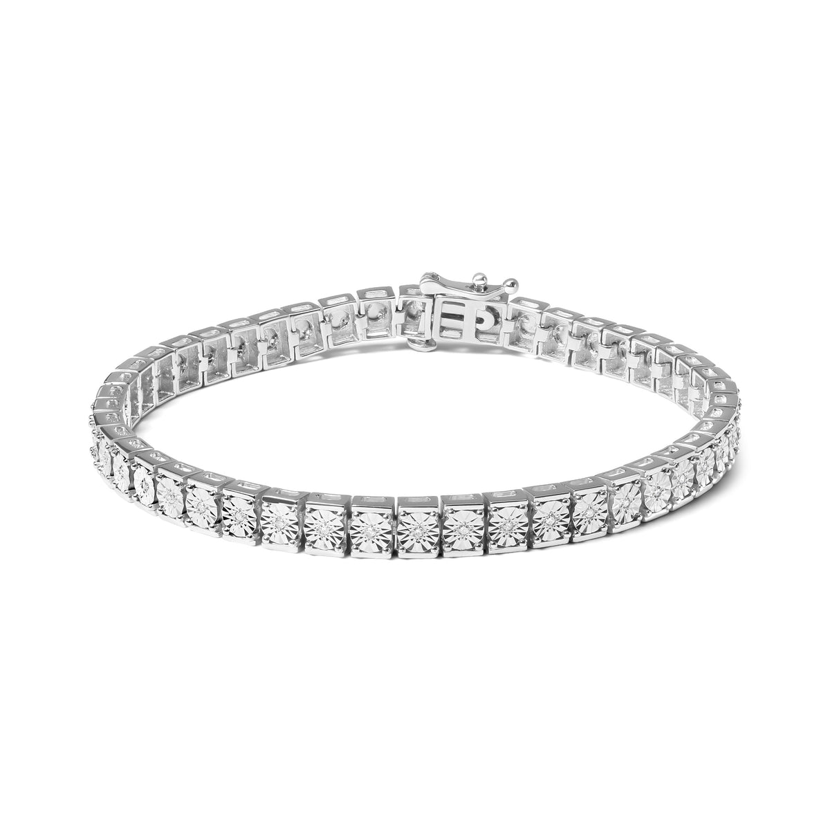 Pulsera de eslabones de plata esterlina .925 con 1/10 Cttw de diamante de 18.41 cm (Color I-J, Claridad I2-I3)