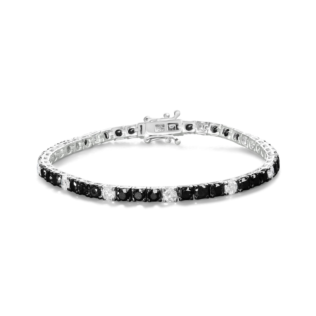 Pulsera de tenis de plata de ley .925 con diamantes negros y blancos de 3.0 quilates (color I-J, claridad I2-I3) - 7.25 pulgadas