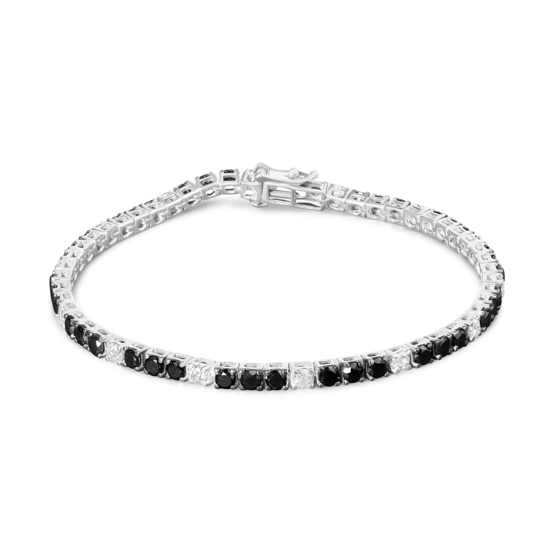 Pulsera de tenis de plata de ley .925 con diamantes negros y blancos de 3.0 quilates (color I-J, claridad I2-I3) - 7.25 pulgadas