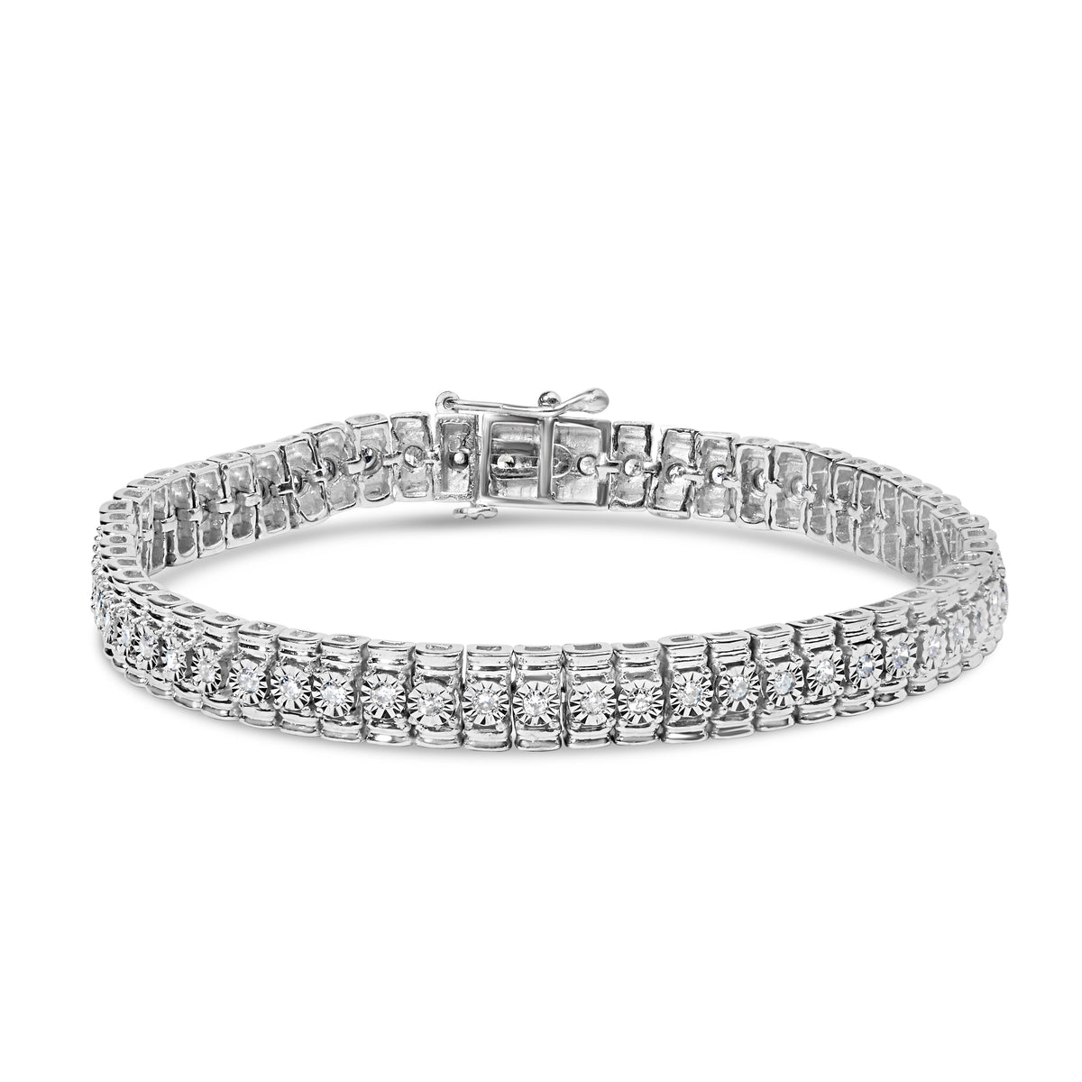 Pulsera eslabonada de línea con diamantes de 1,0 quilates totales en plata de ley .925 (color I-J, claridad I1-I2) - Tamaño 7,25" pulgadas