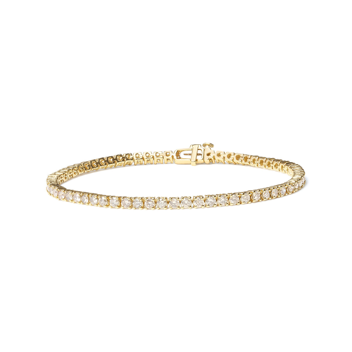 Pulsera de tenis de oro amarillo de 14 quilates con diamantes de corte redondo brillante de 6,0 quilates engastados en 4 garras (color K-L, claridad VS2-SI1) - 7,25"