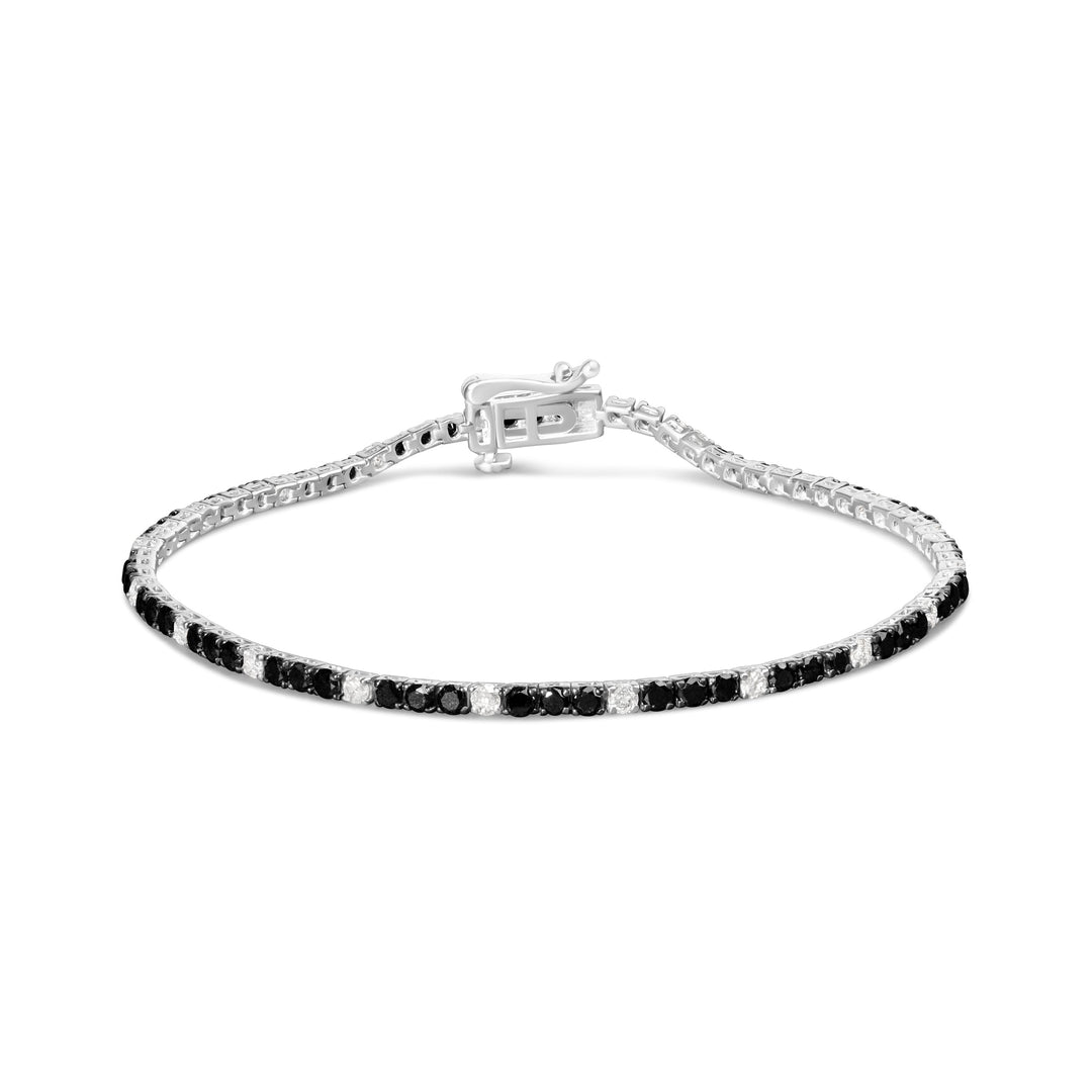 Pulsera de tenis de plata de ley .925 con diamantes negros y blancos de 3.0 quilates (color I-J, claridad I2-I3) - 7.25 pulgadas