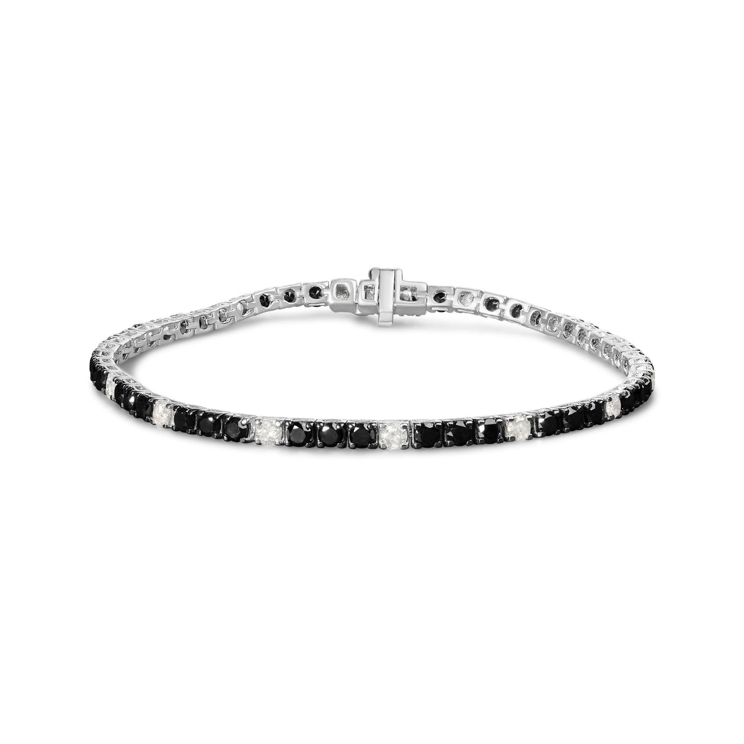 Pulsera de tenis de plata de ley .925 con diamantes negros y blancos de 3.0 quilates (color I-J, claridad I2-I3) - 7.25 pulgadas
