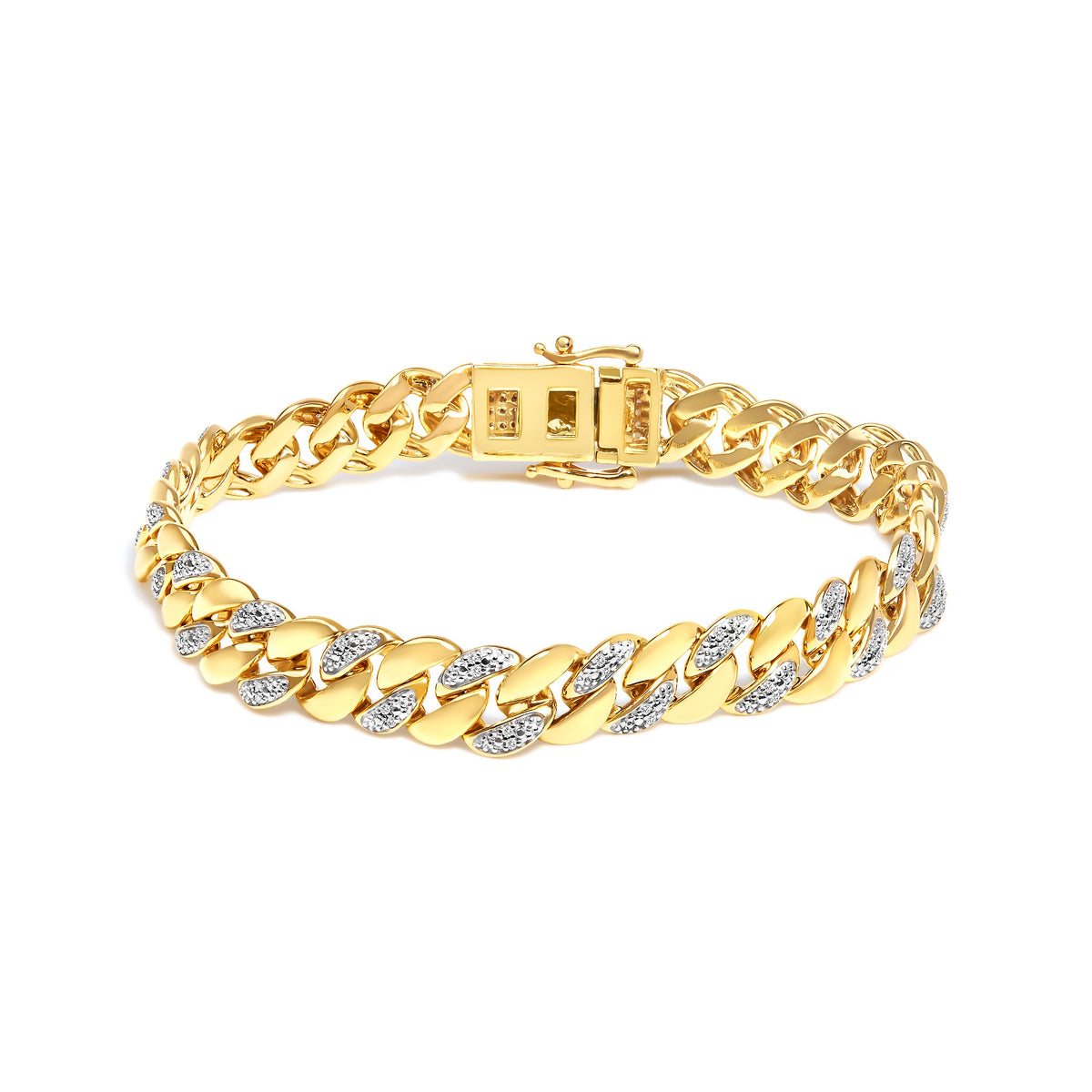 Pulsera cubana de oro amarillo de 14K chapado en plata de ley .925 con diamante de 0,37 quilates (color I-J, claridad I3) - 7,25"